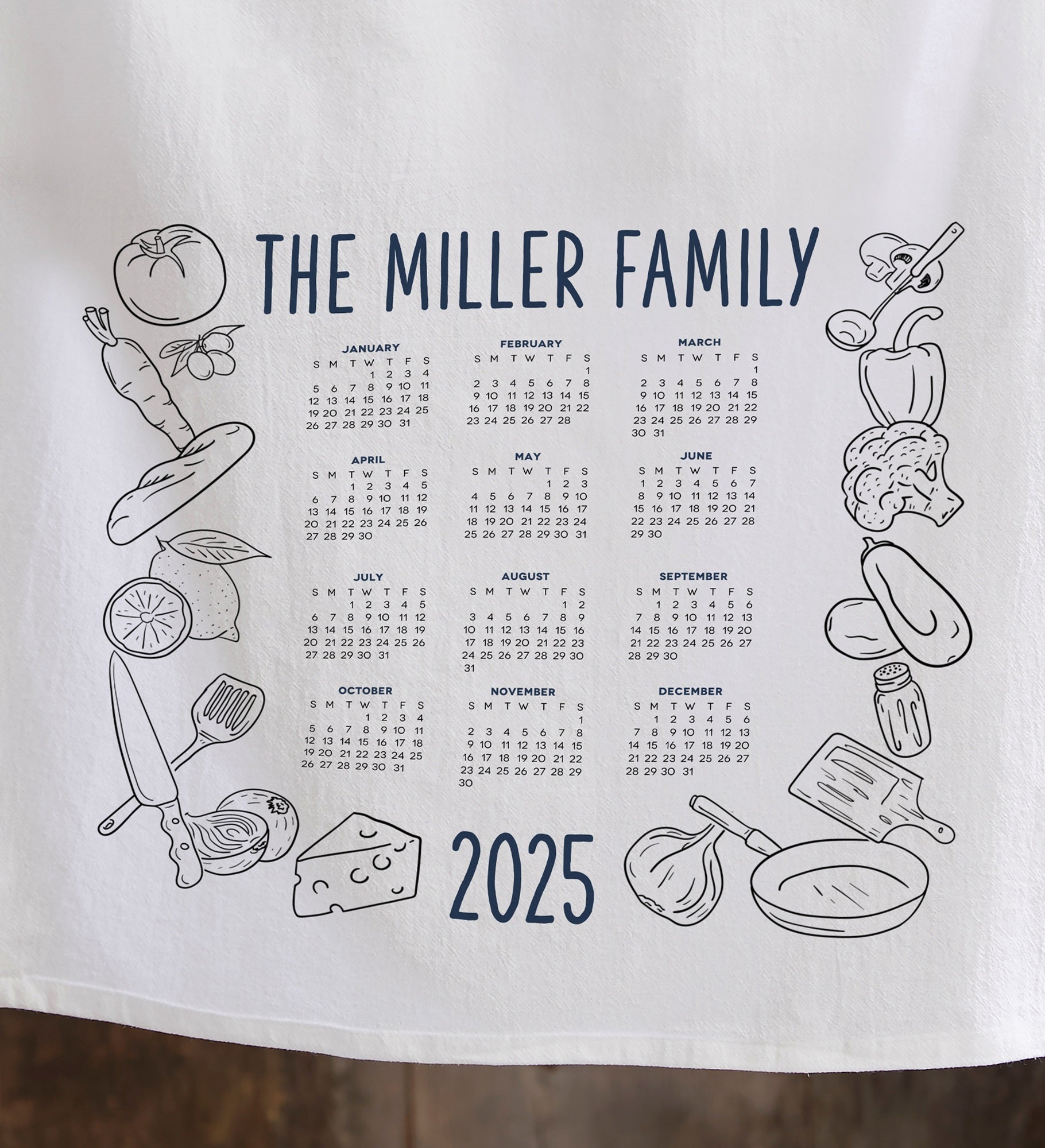 Kitchen Seasons Personalized Calendar Tea Towel