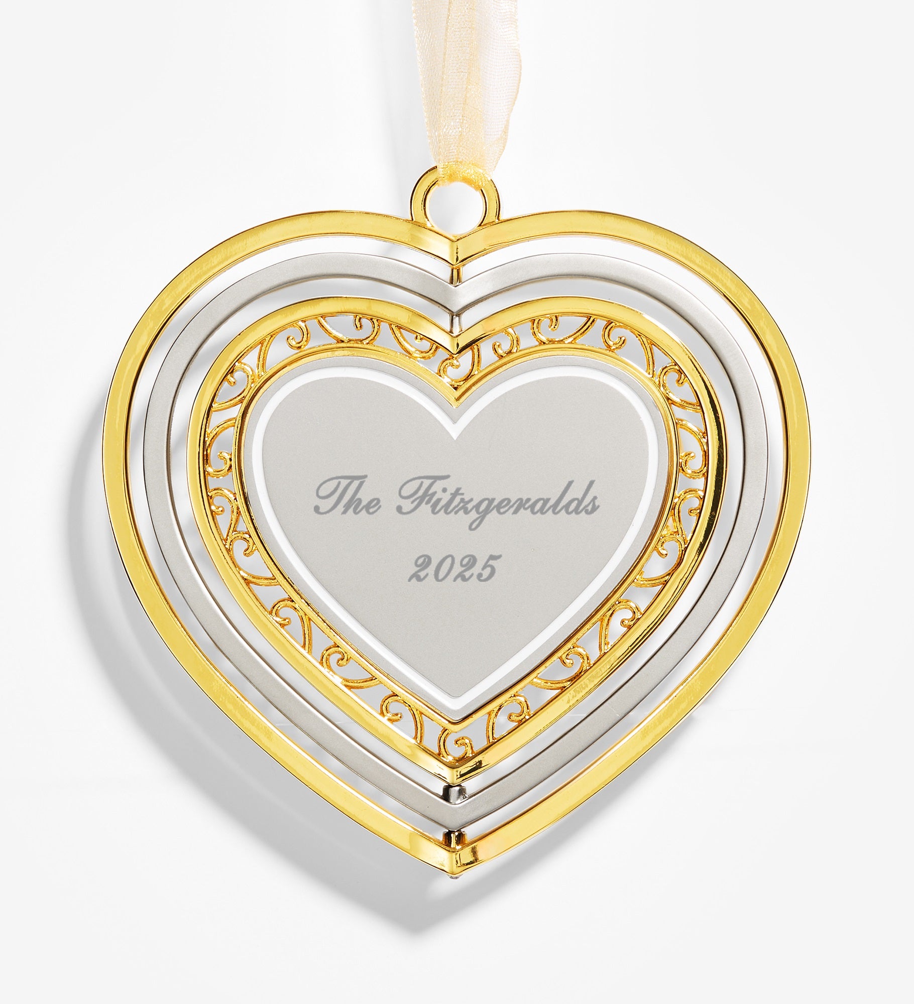 Signature Heart Engraved Spinning Metal Ornament