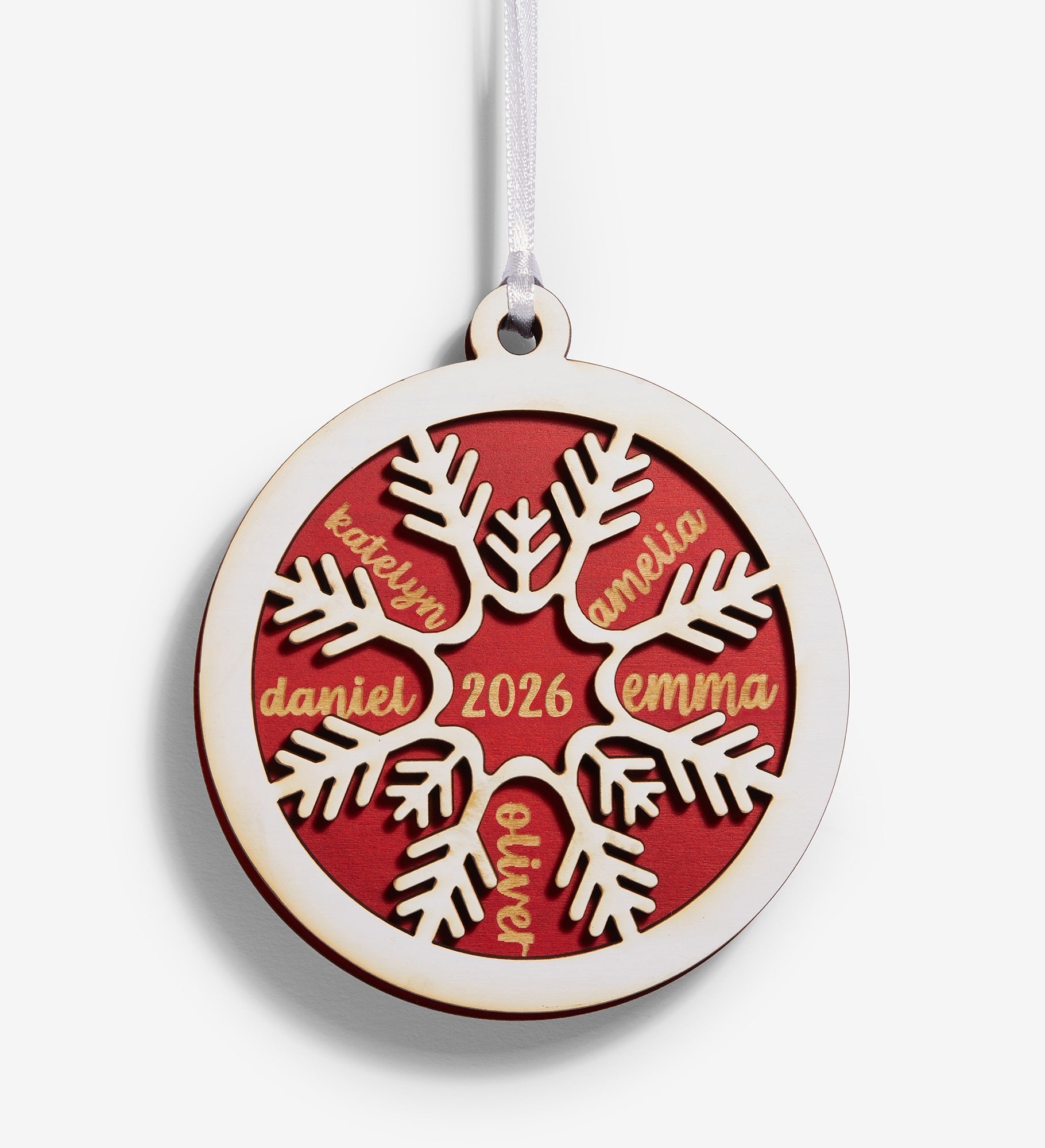 Family Snowflake Personalized 2 Piece Wood Ornament
