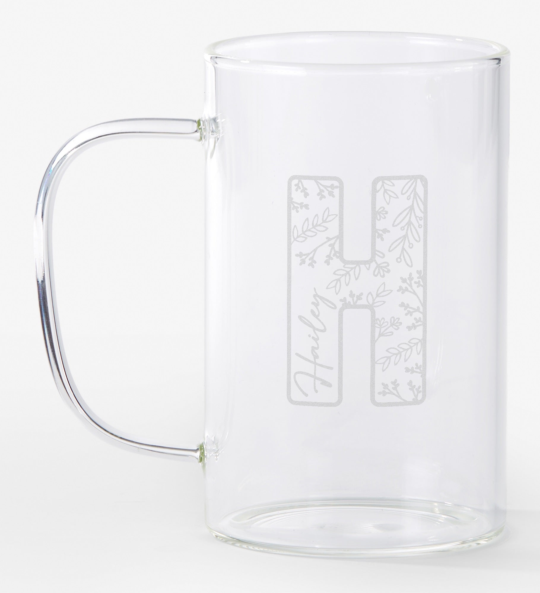 Pattern Initial Engraved 18oz Glass Mug
