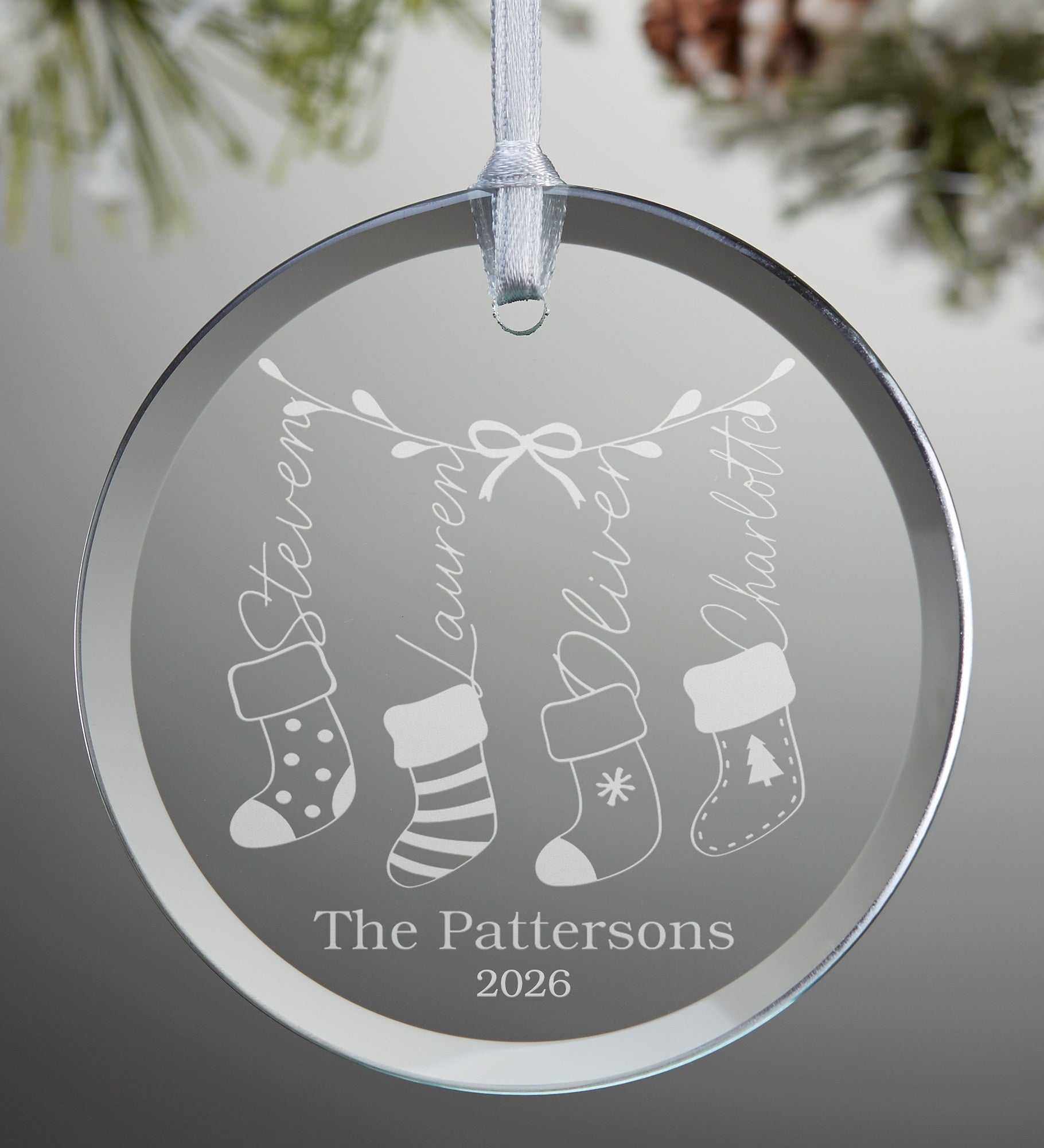 Merry Little Stockings Personalized Glass Ornament