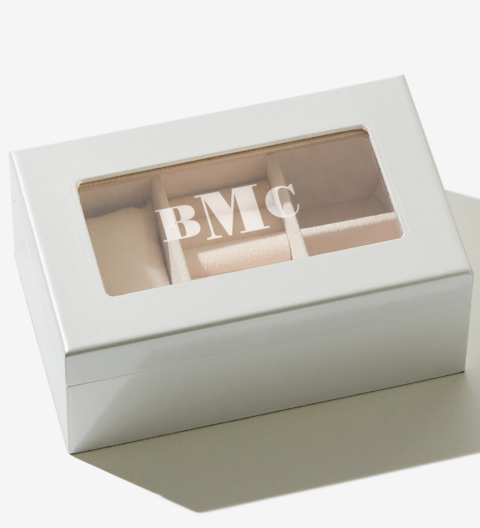 Pearl White Glass Top Personalized Jewelry Box 