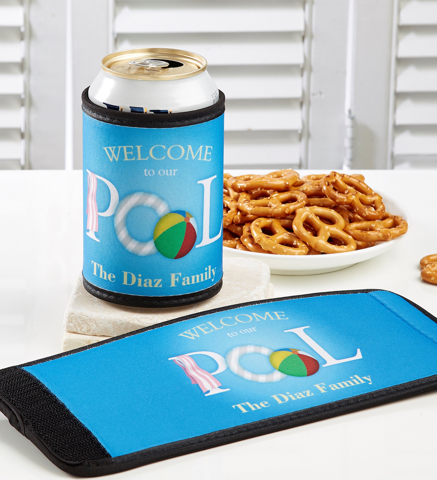Welcome To Our Pool Personalized Can & Bottle Wrap