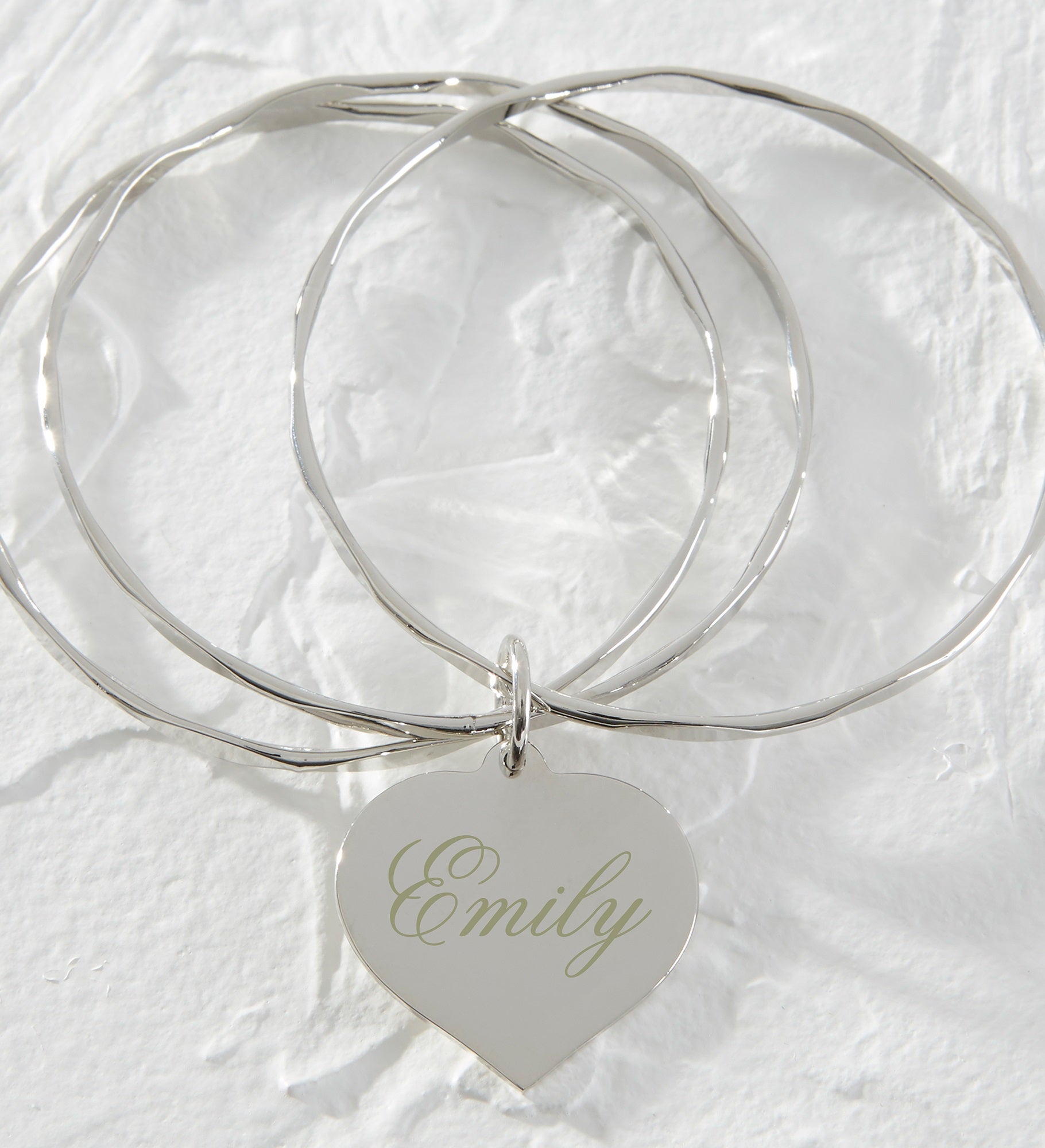 Personalized Heart Charm Bangle Bracelet
