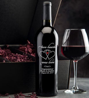 Two Hearts Personalized Wine Bottle