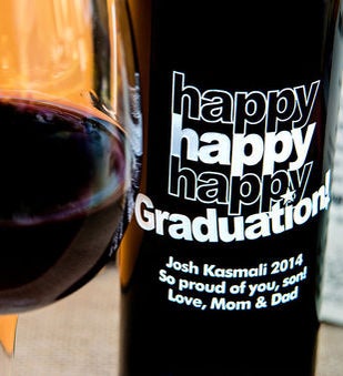 Triple Happy Graduation Personalized Wine Bottle