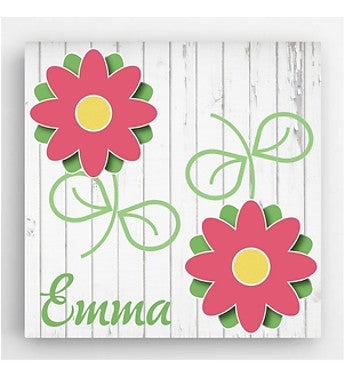 Personalized 14 x 14 Flower Kids Canvas Sign