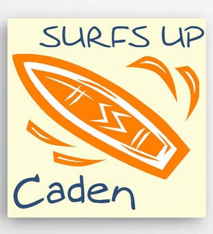 Personalized 14 x 14 Surfboard Kids Canvas Sign