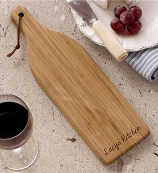 Engraved Bamboo Wine Bottle Cheese Cutting Board