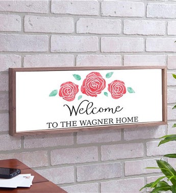 Personalized Watercolor Roses Framed Wall Sign