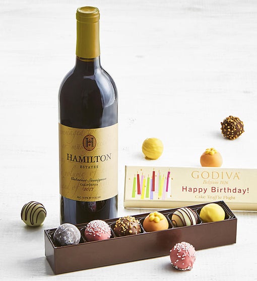 Godiva Birthday Truffle Flight Box & Cabernet Wine