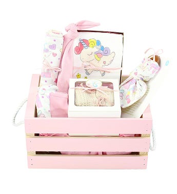 Organics Gift Basket in Pink Enchanted Unicorn
