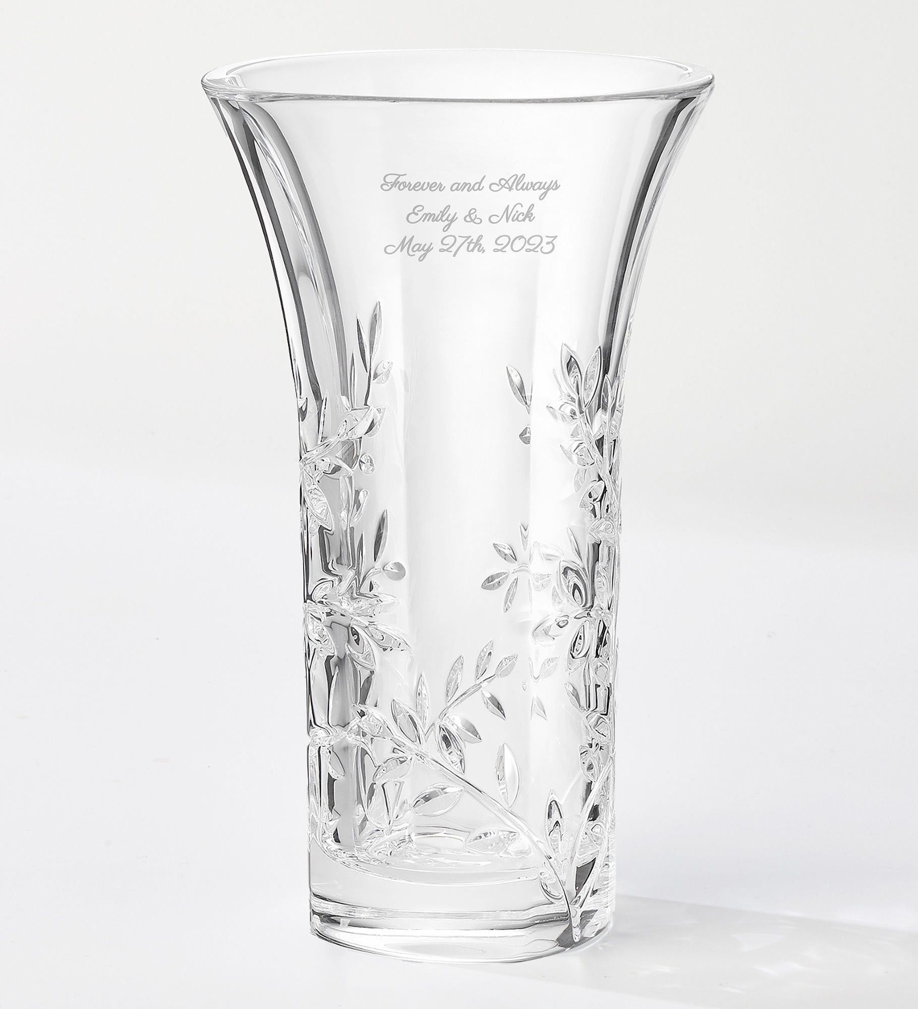 Vera Wang Engraved Crystal Leaf Vase for Weddings & Anniversaries