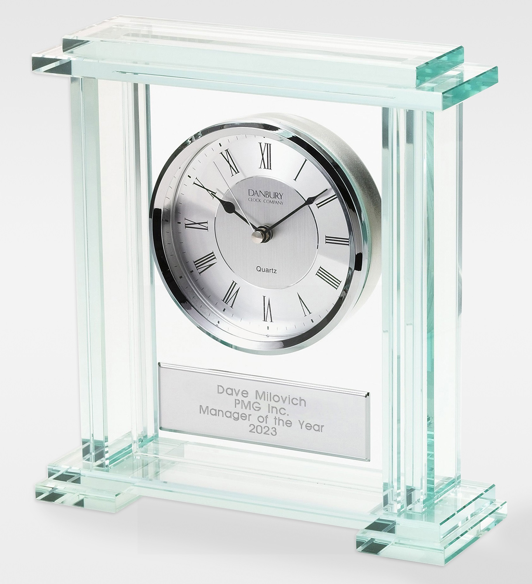 Engraved Recognition Jade Glass Clock