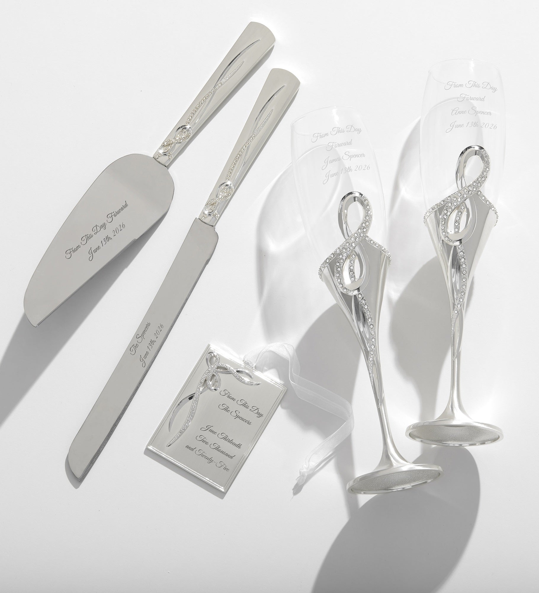 Engraved Infinity Wedding Flute and Cake Server Gift Set
