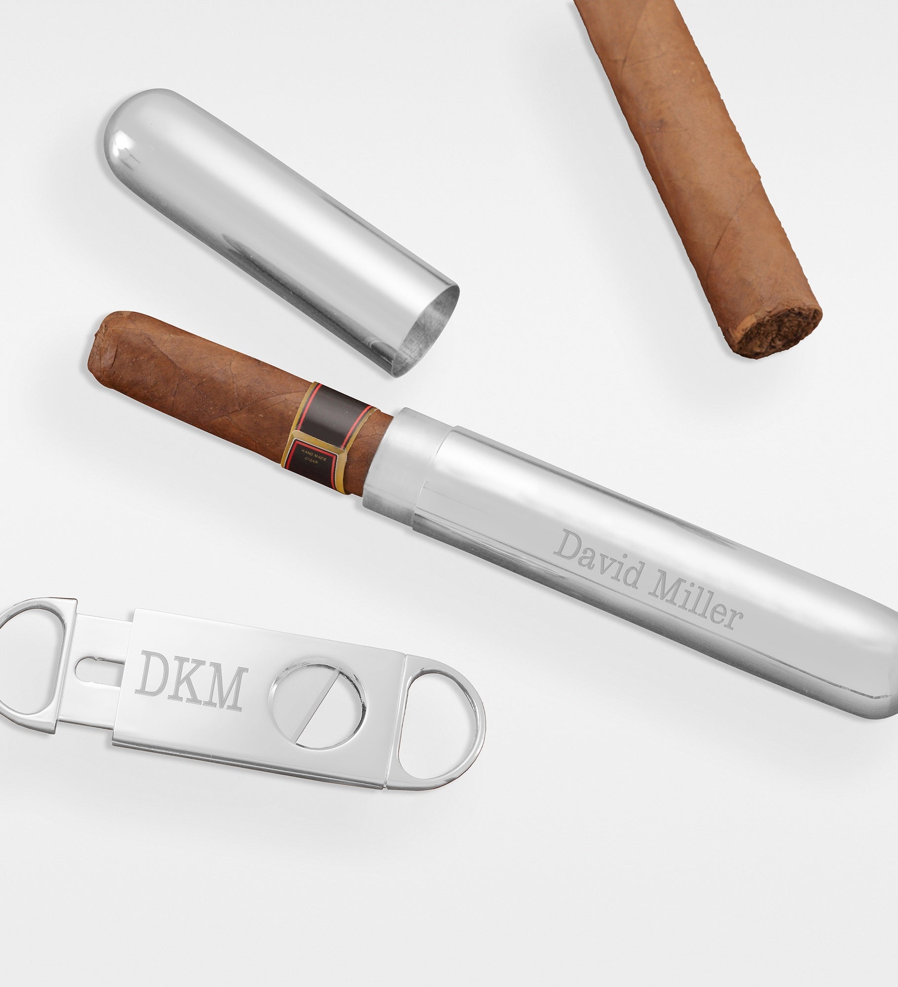 Engraved Silver Cigar Case and Cutter For Him