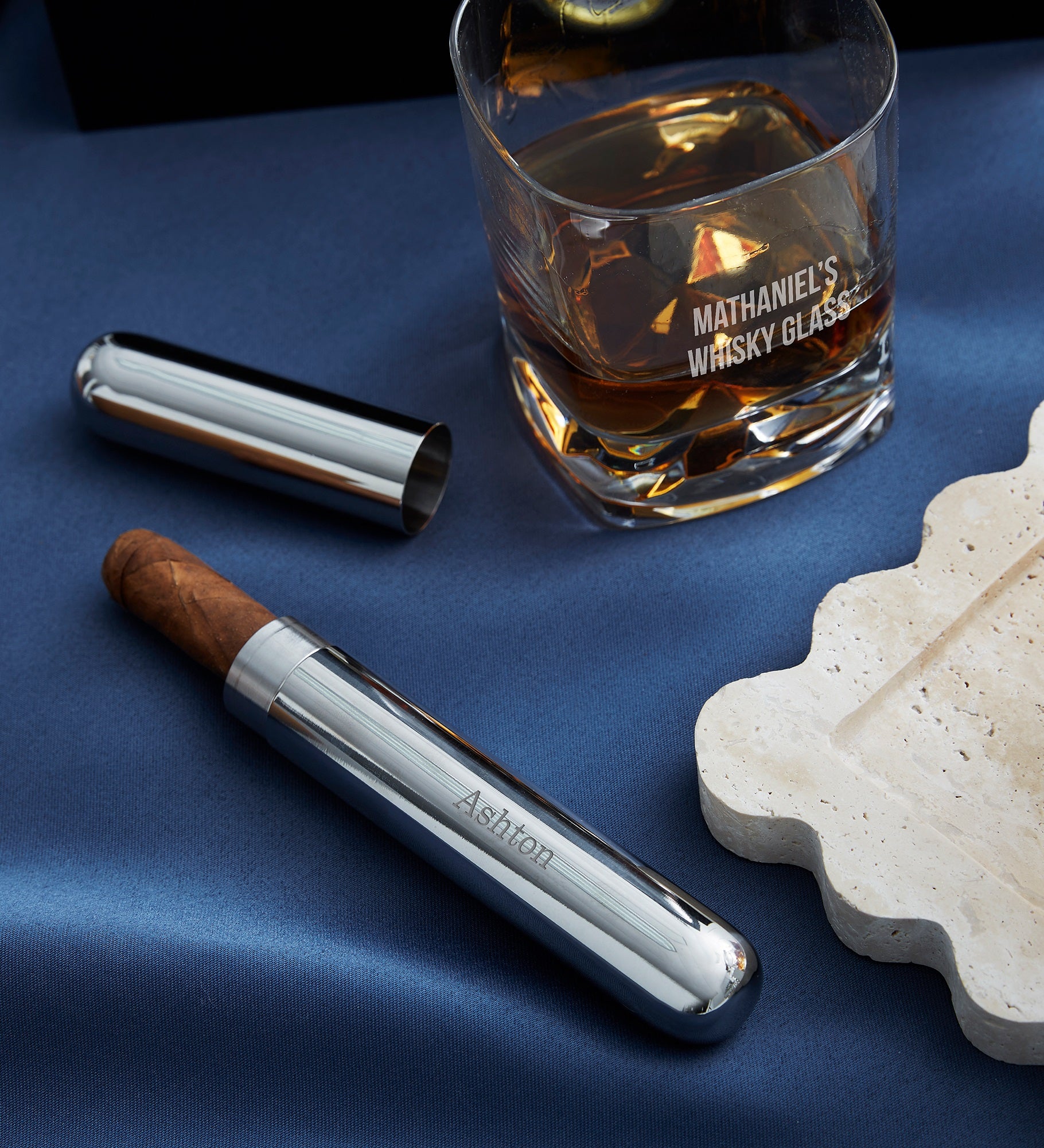 Engraved Silver Cigar Case and Cutter For Him