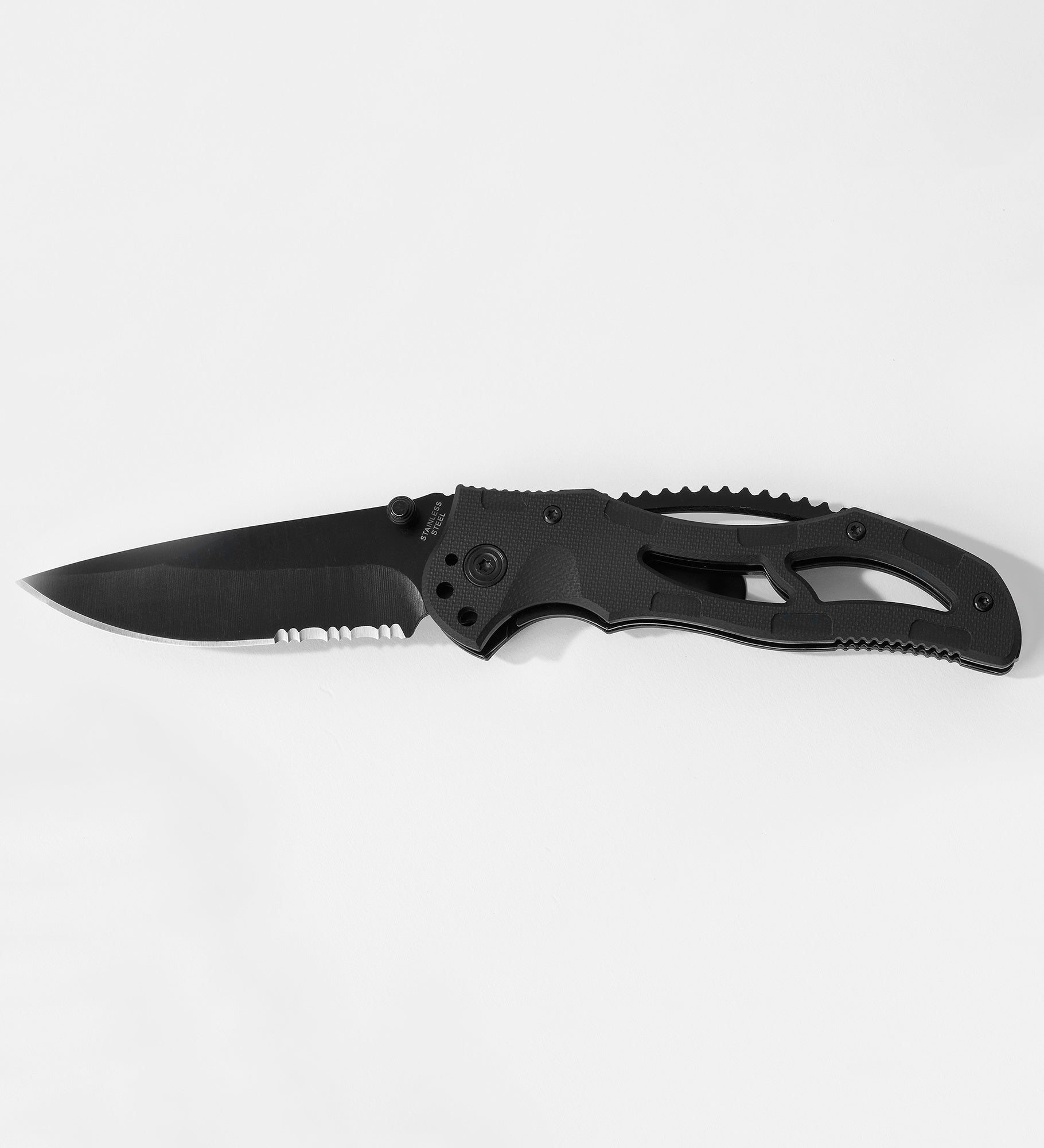 Engraved Matte Black Stealth Pocket Knife