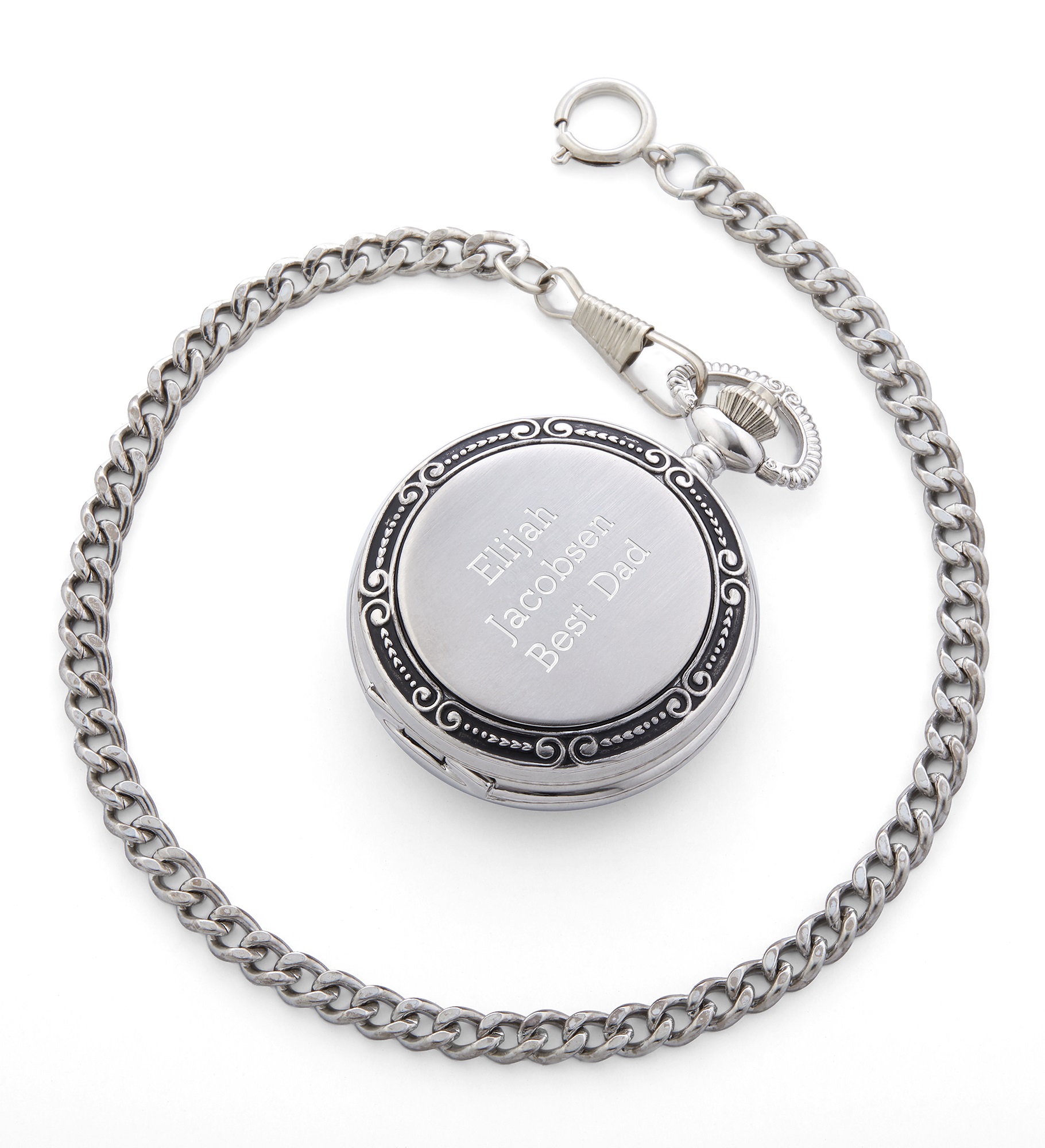 Engraved Silver Photo Memento Pocket Watch and Box