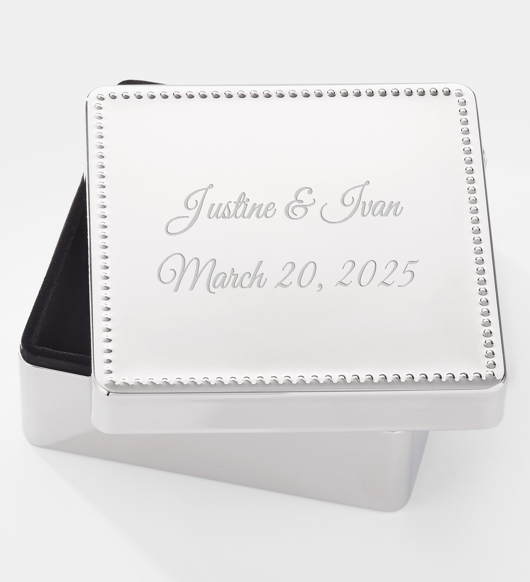 Engraved Beaded Square Keepsake Box
