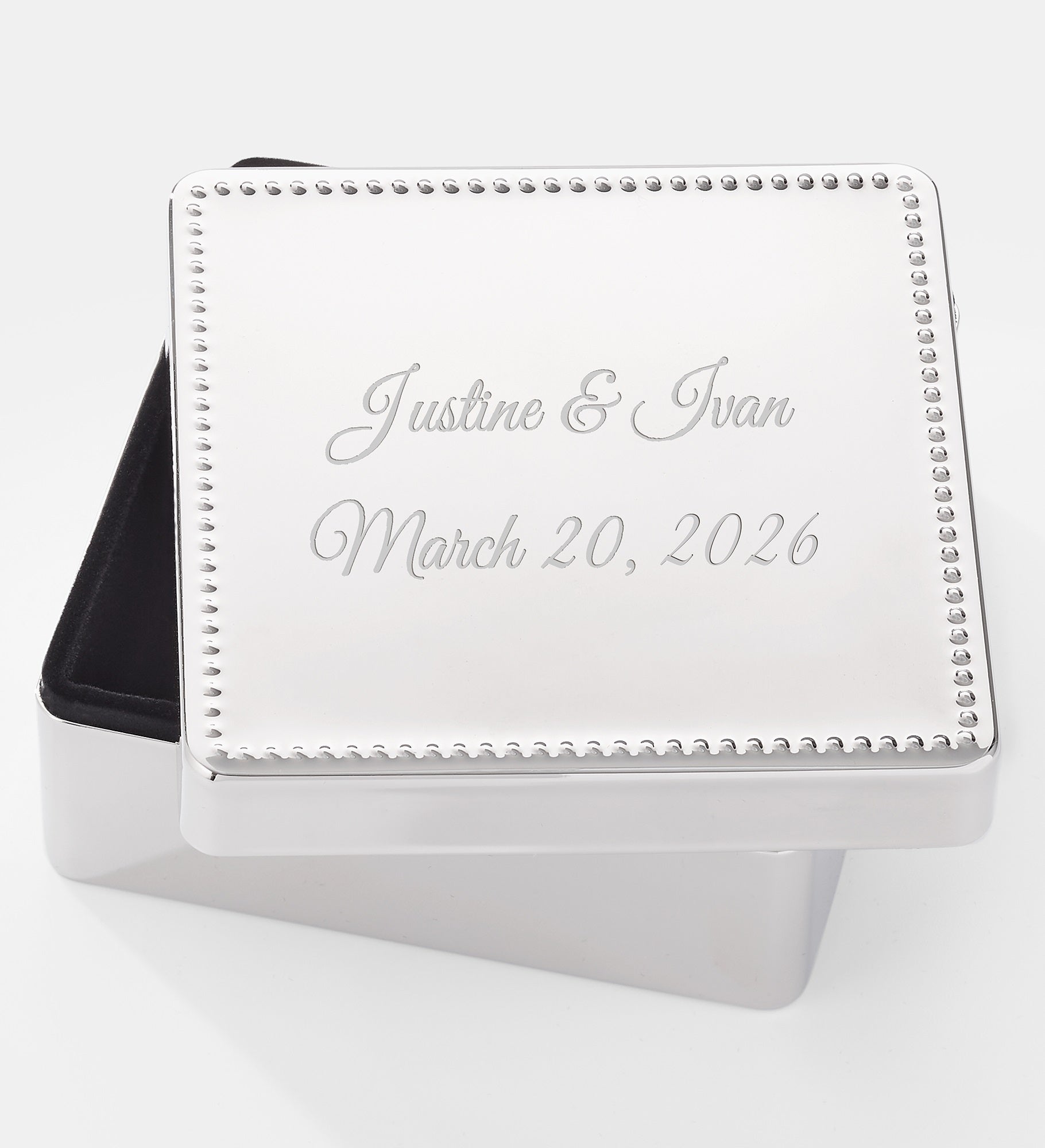 Engraved Beaded Square Keepsake Box