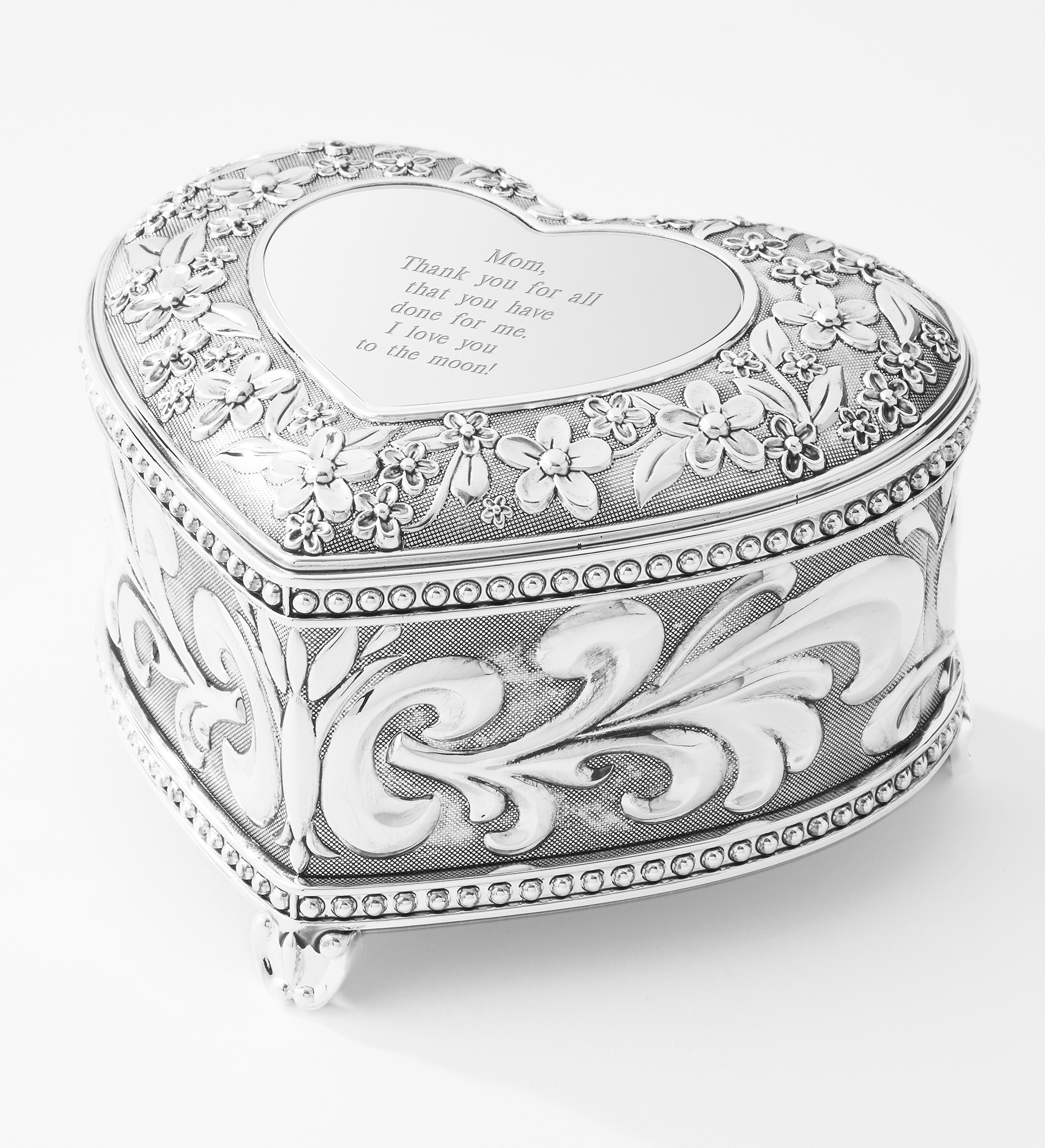 Engraved Floral Heart Music Box