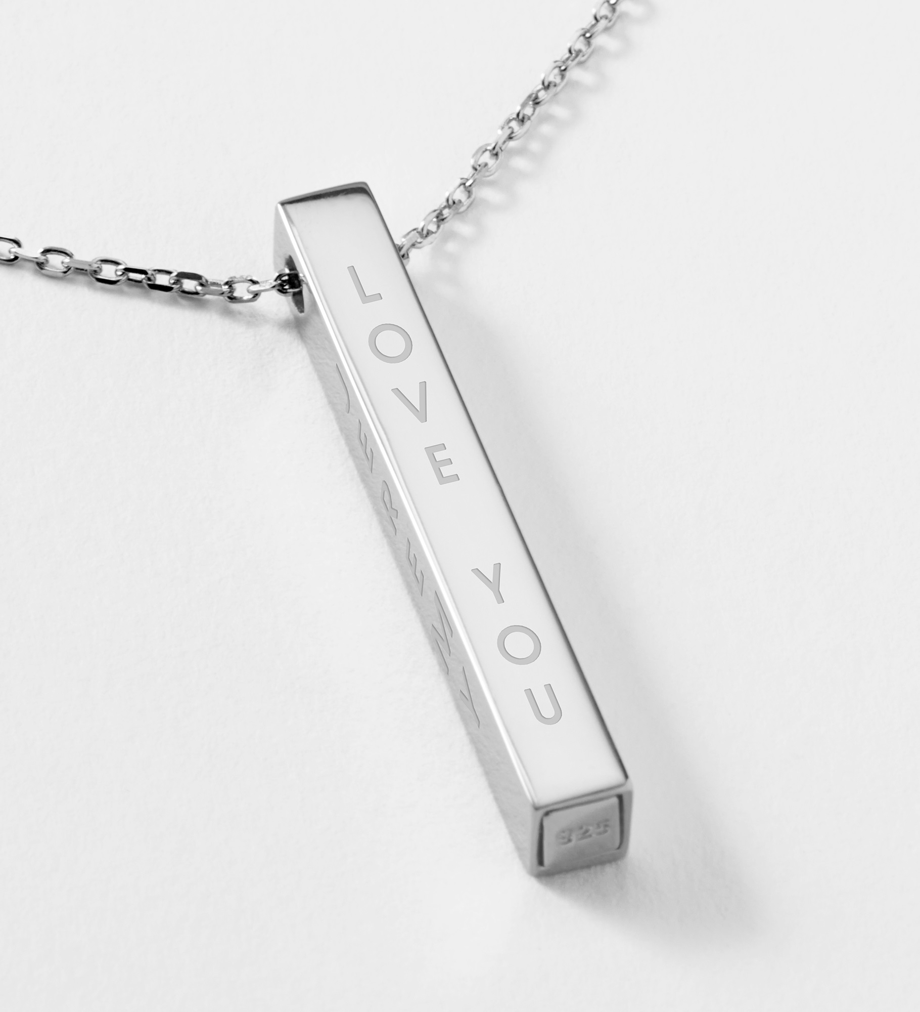 Engraved Sterling Silver Vertical Cube Necklace