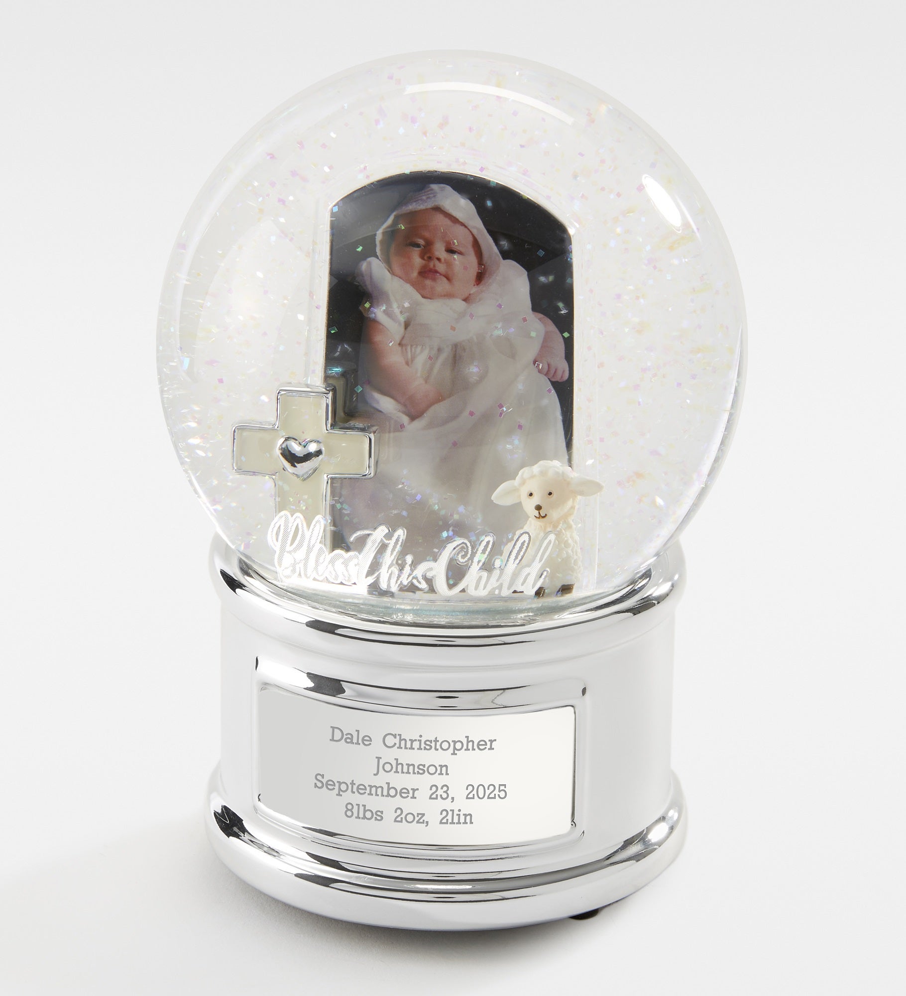 Engraved Bless This Child Snow Globe 