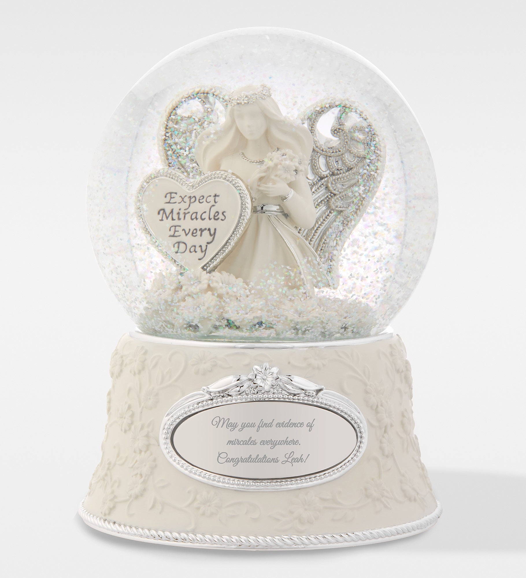 Engraved "Expect Miracles" Angel Snow Globe