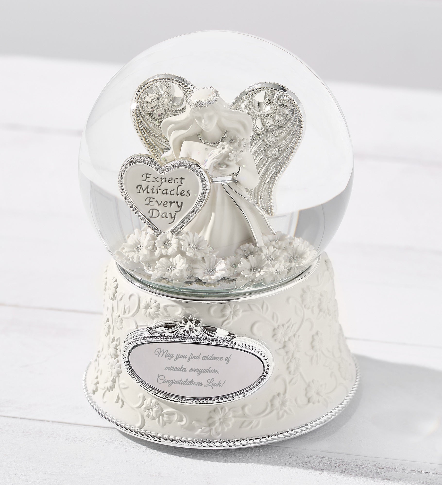 Engraved "Expect Miracles" Angel Snow Globe