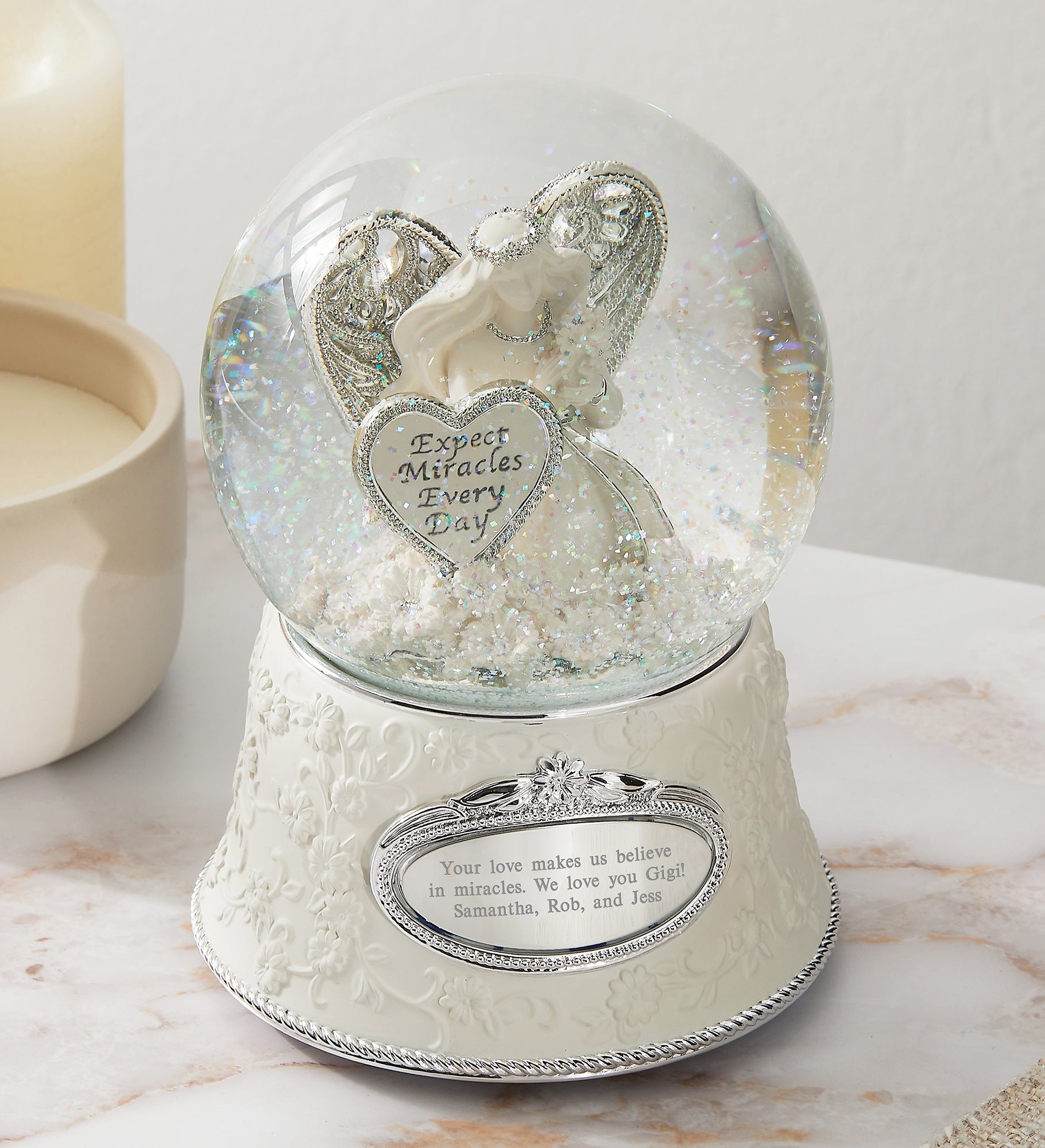 Engraved "Expect Miracles" Angel Snow Globe