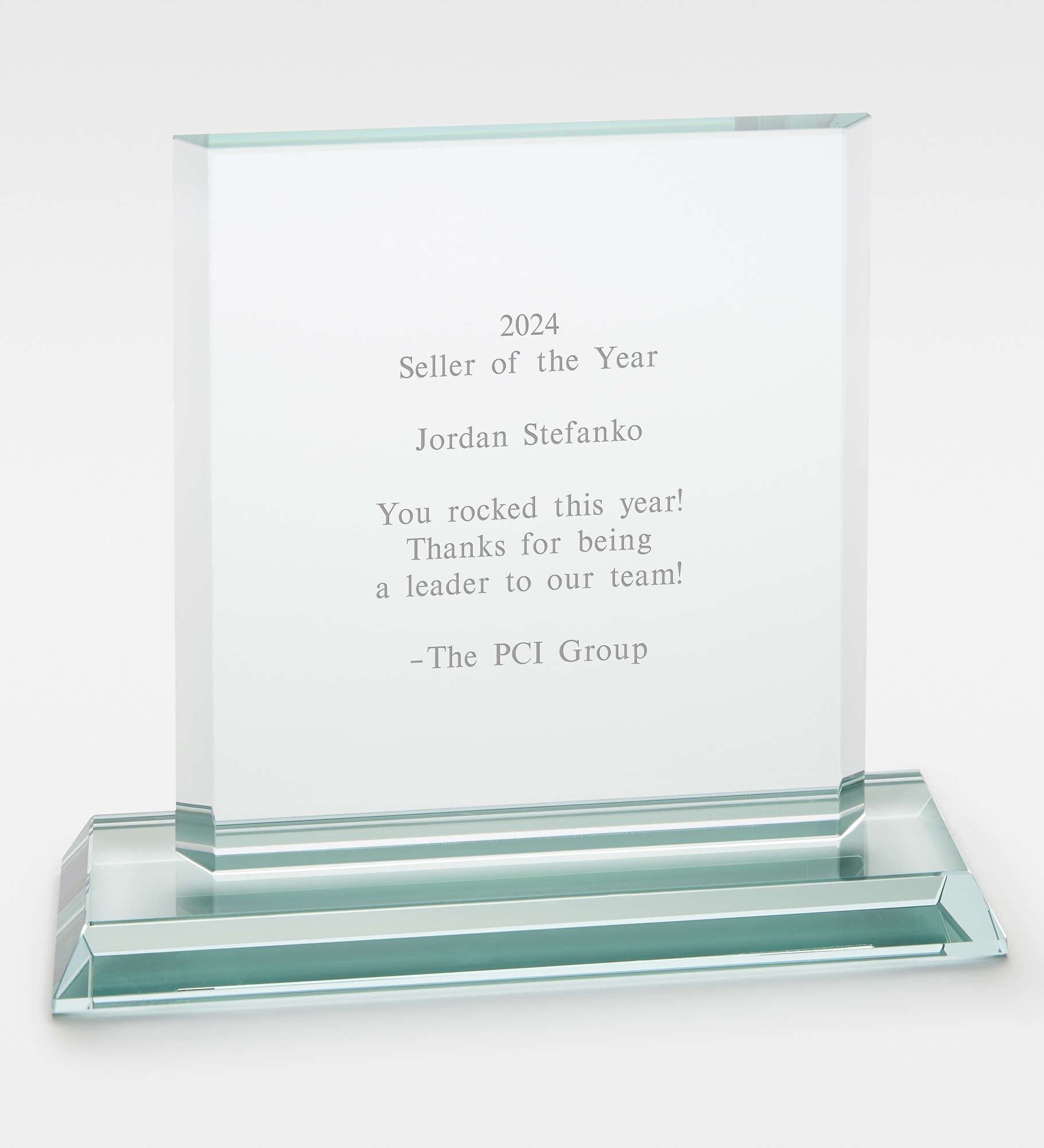 Engraved Jade Glass Recognition Award- Large