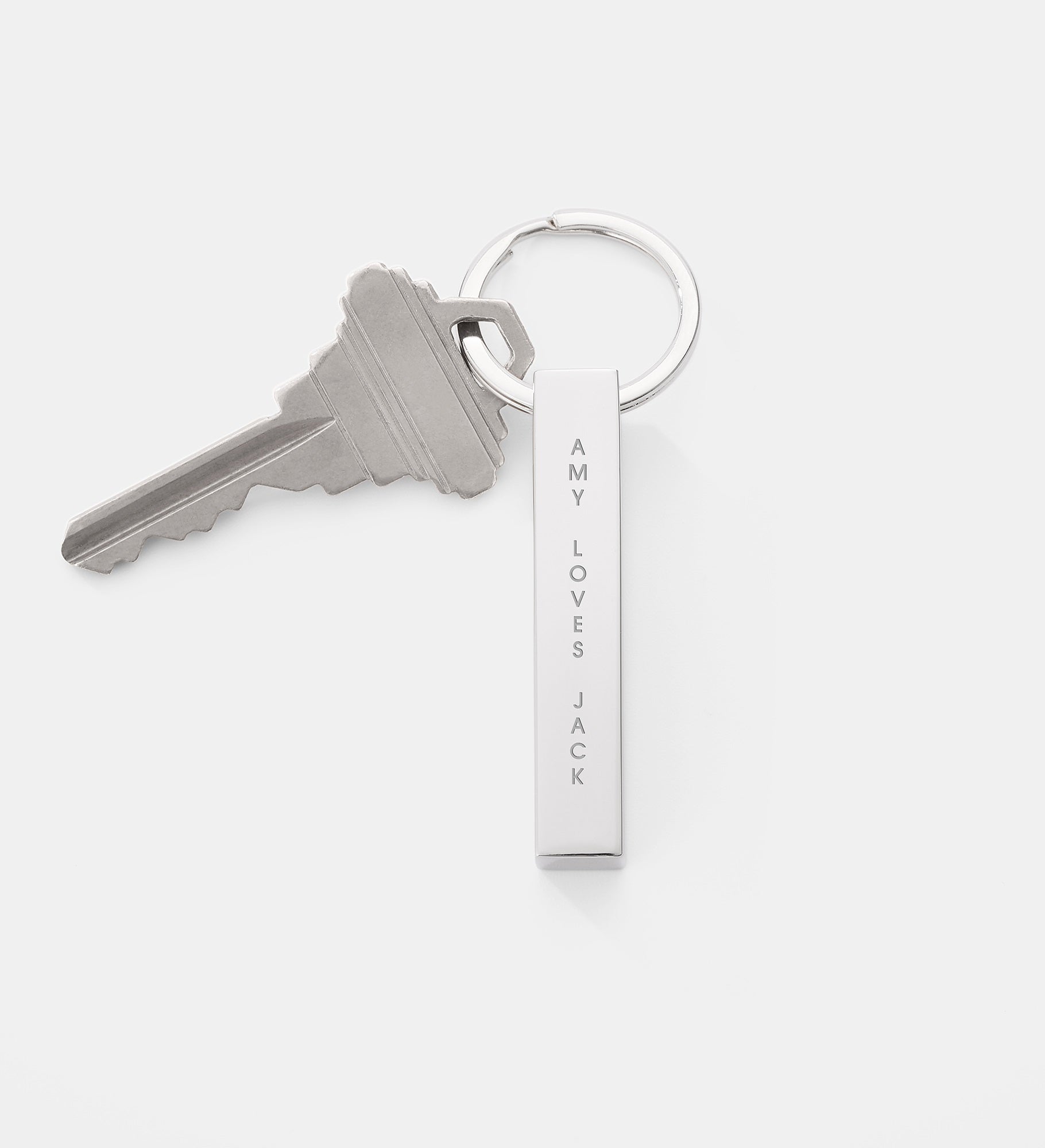 Engraved Silver Vertical Bar Keychain