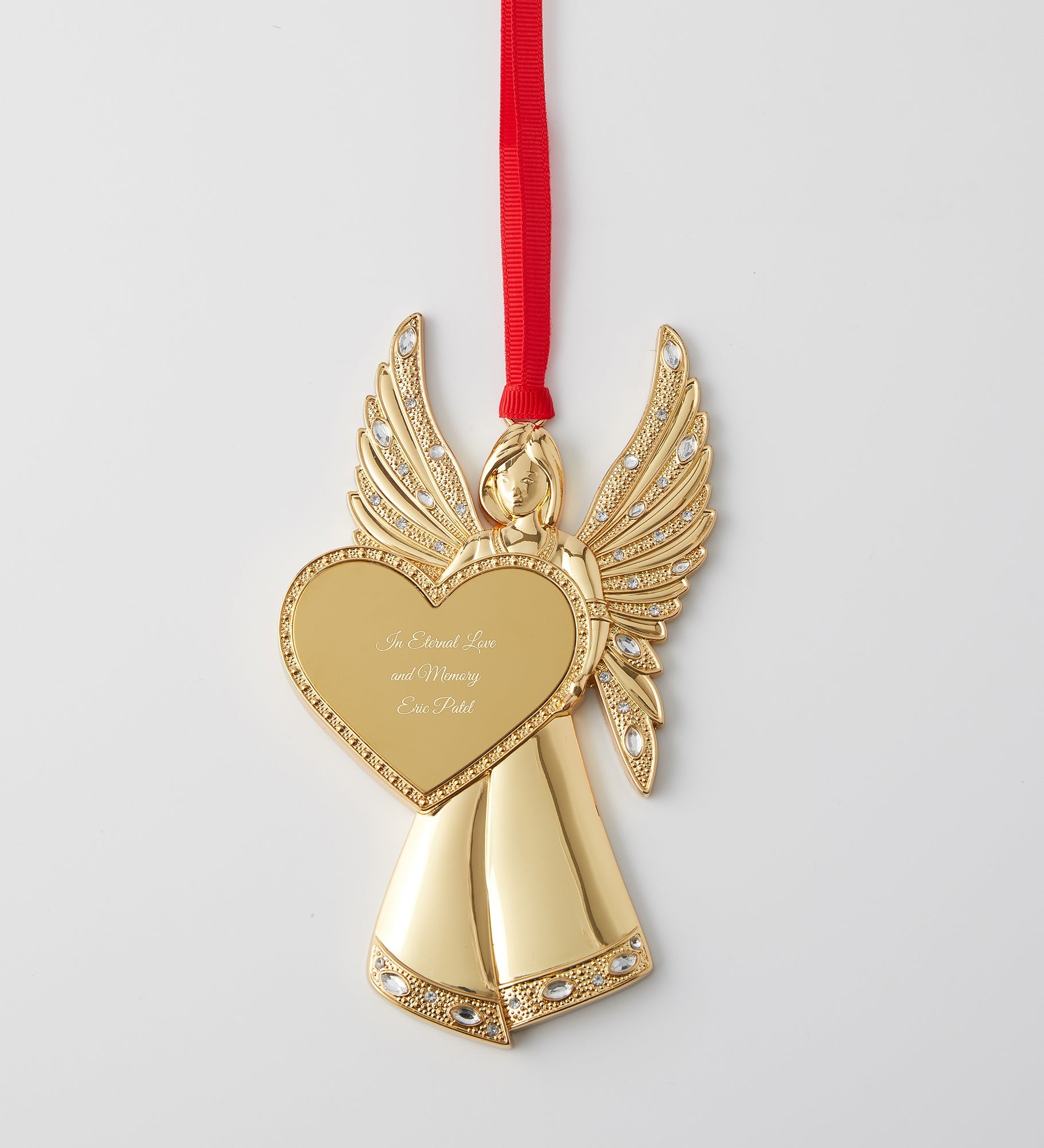 Engraved Jeweled Memorial Angel Ornament