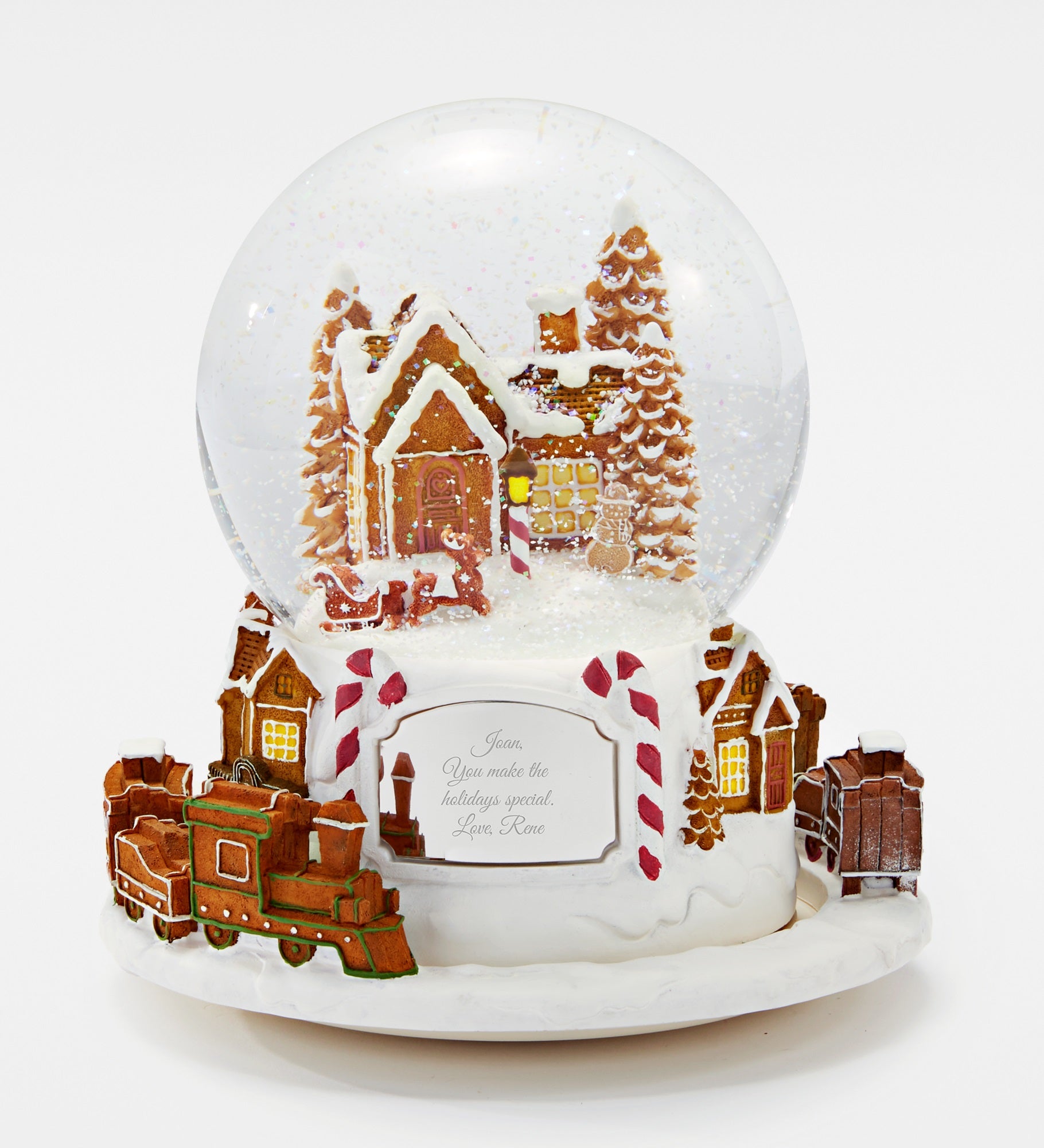 Engraved Large Gingerbread Village and Train Snow Globe