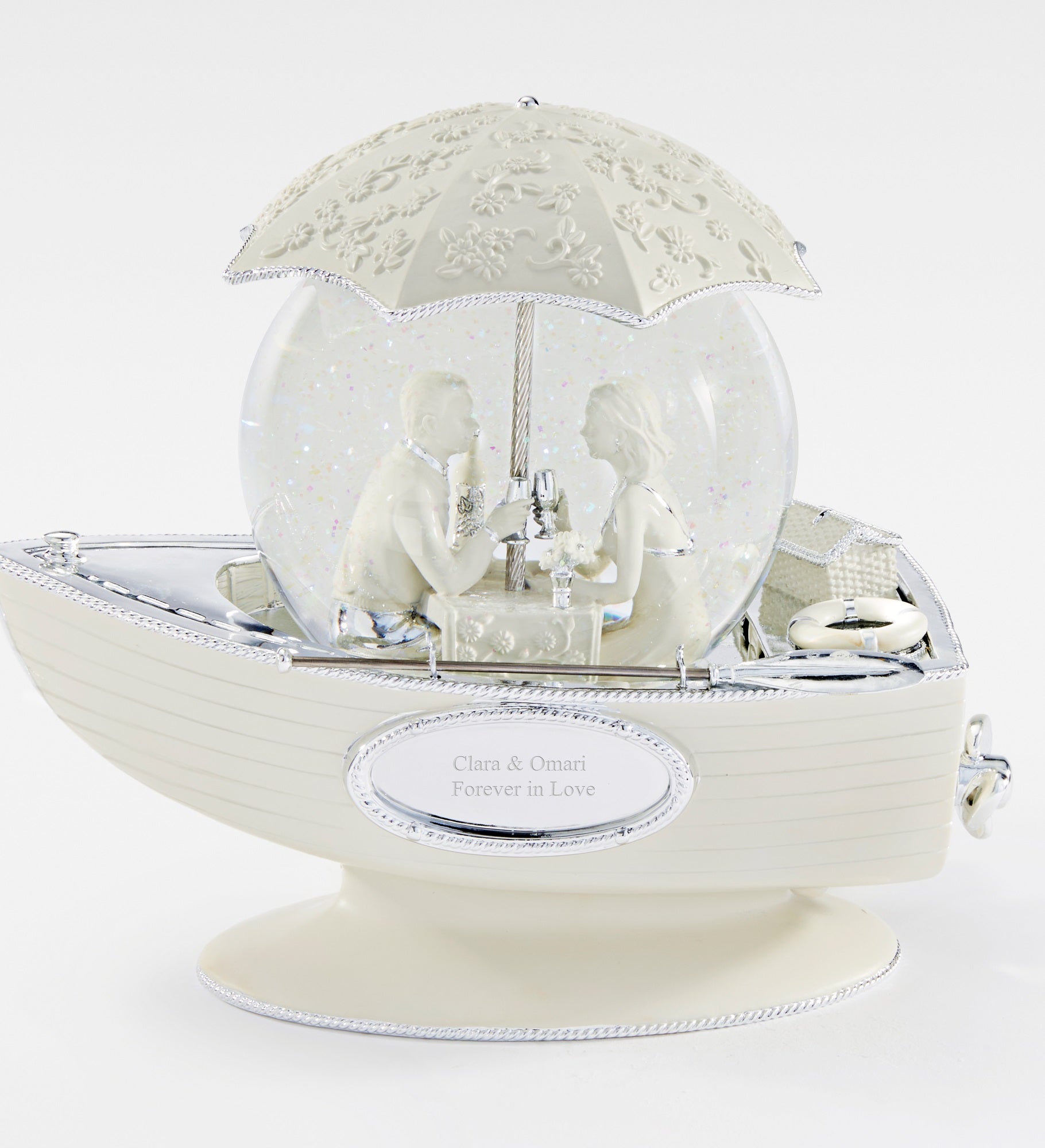 Engraved Together Forever Love Boat Snow Globe
