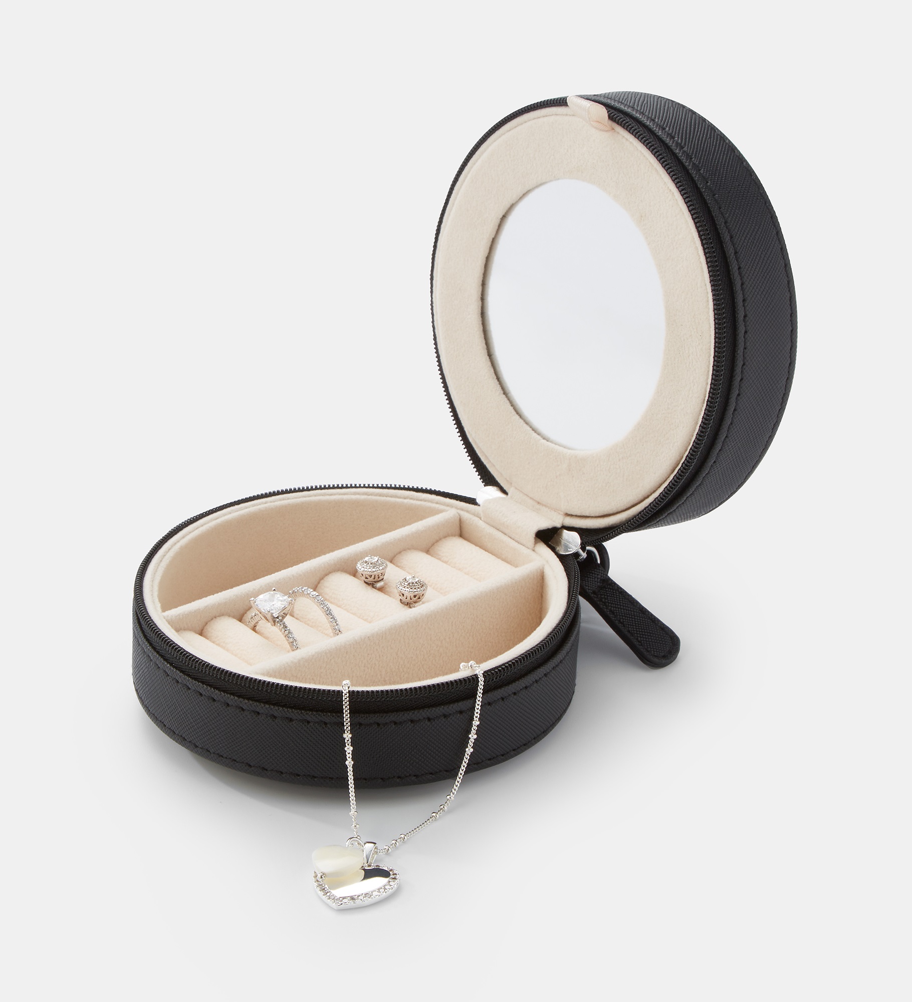  Engraved Round Jewelry Box and Travel Case in Black