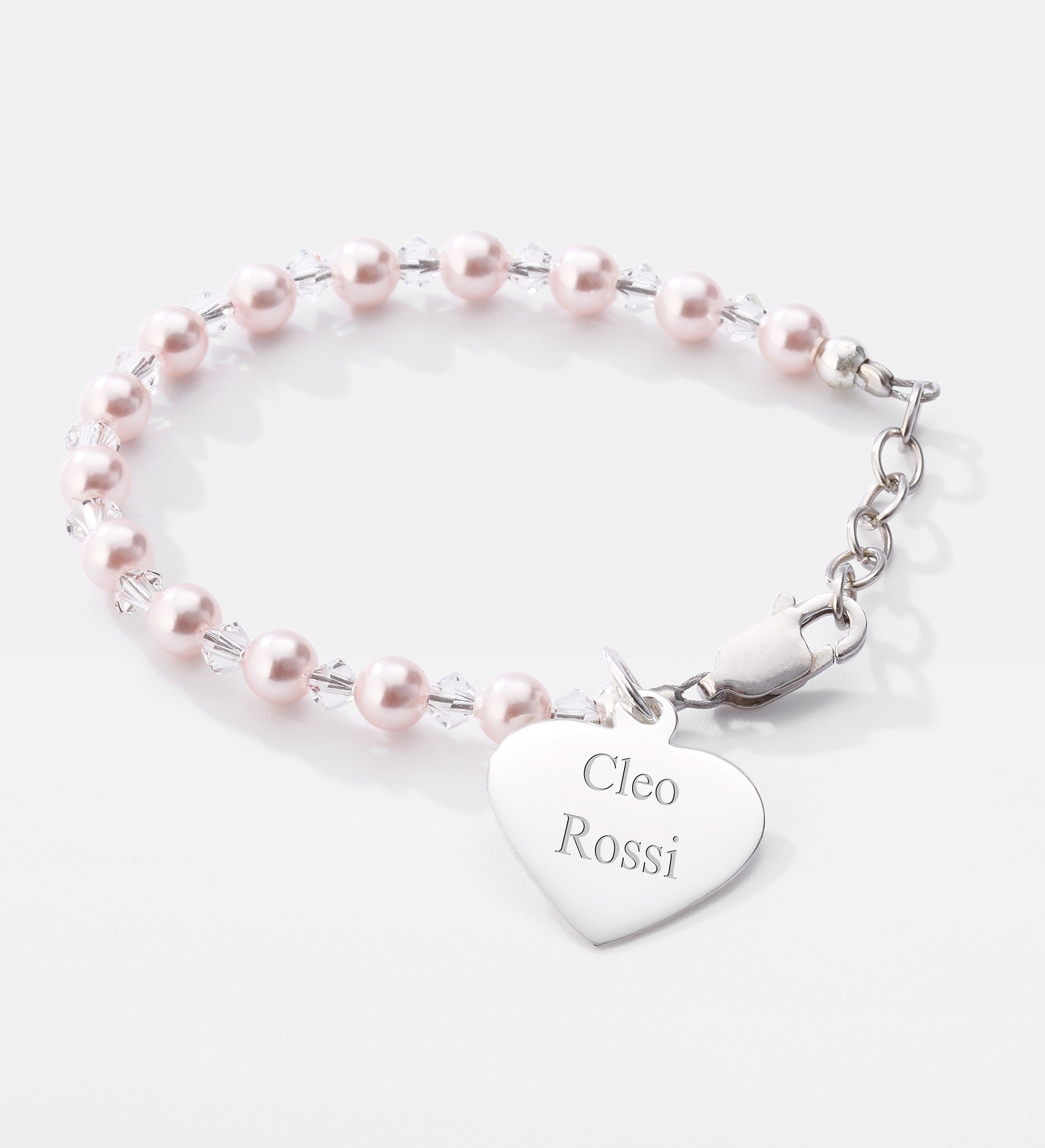  Engraved Pink & Sterling Silver Baby Bracelet