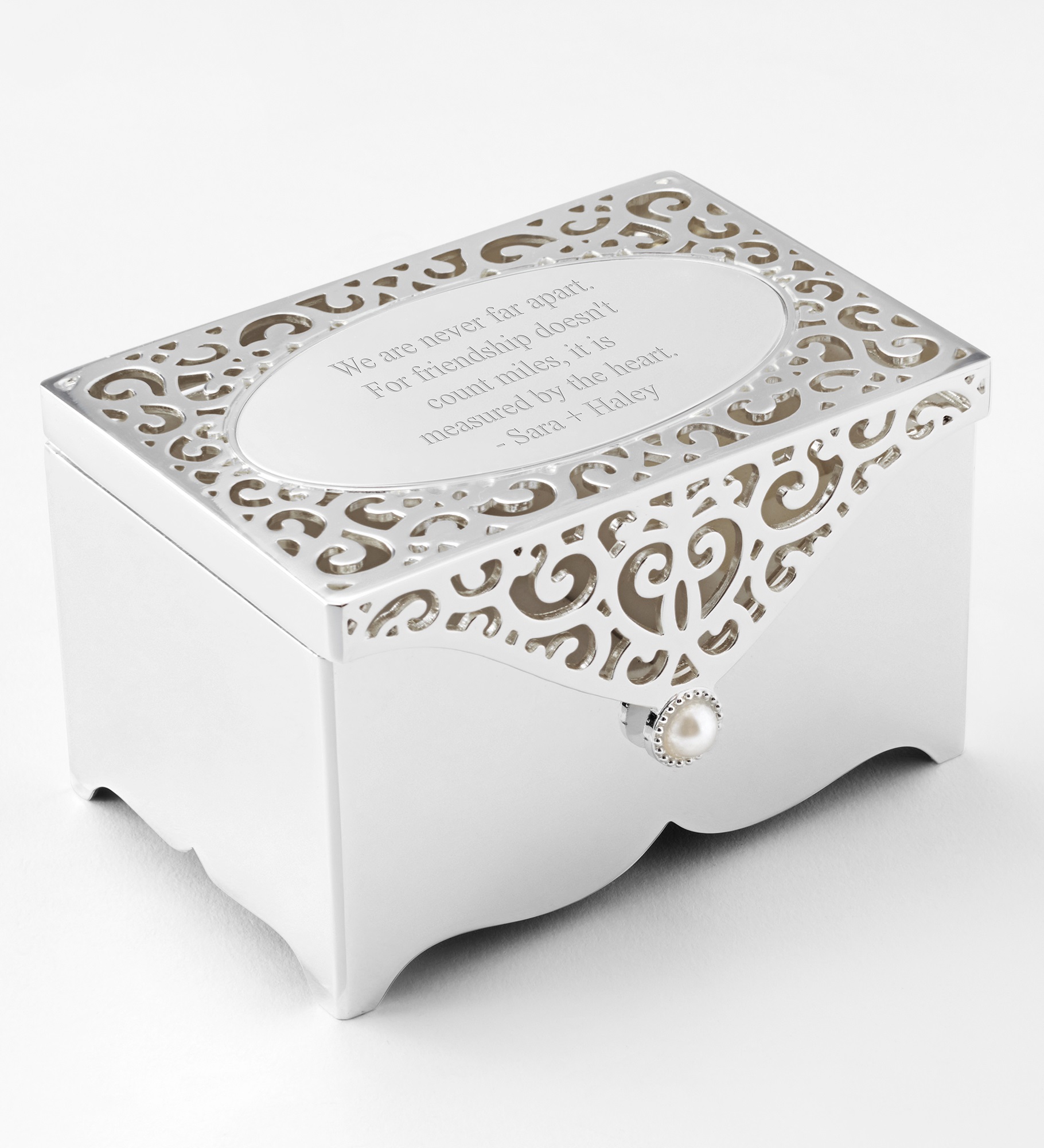 Engraved Silver Scroll Rectangle Keepsake Box