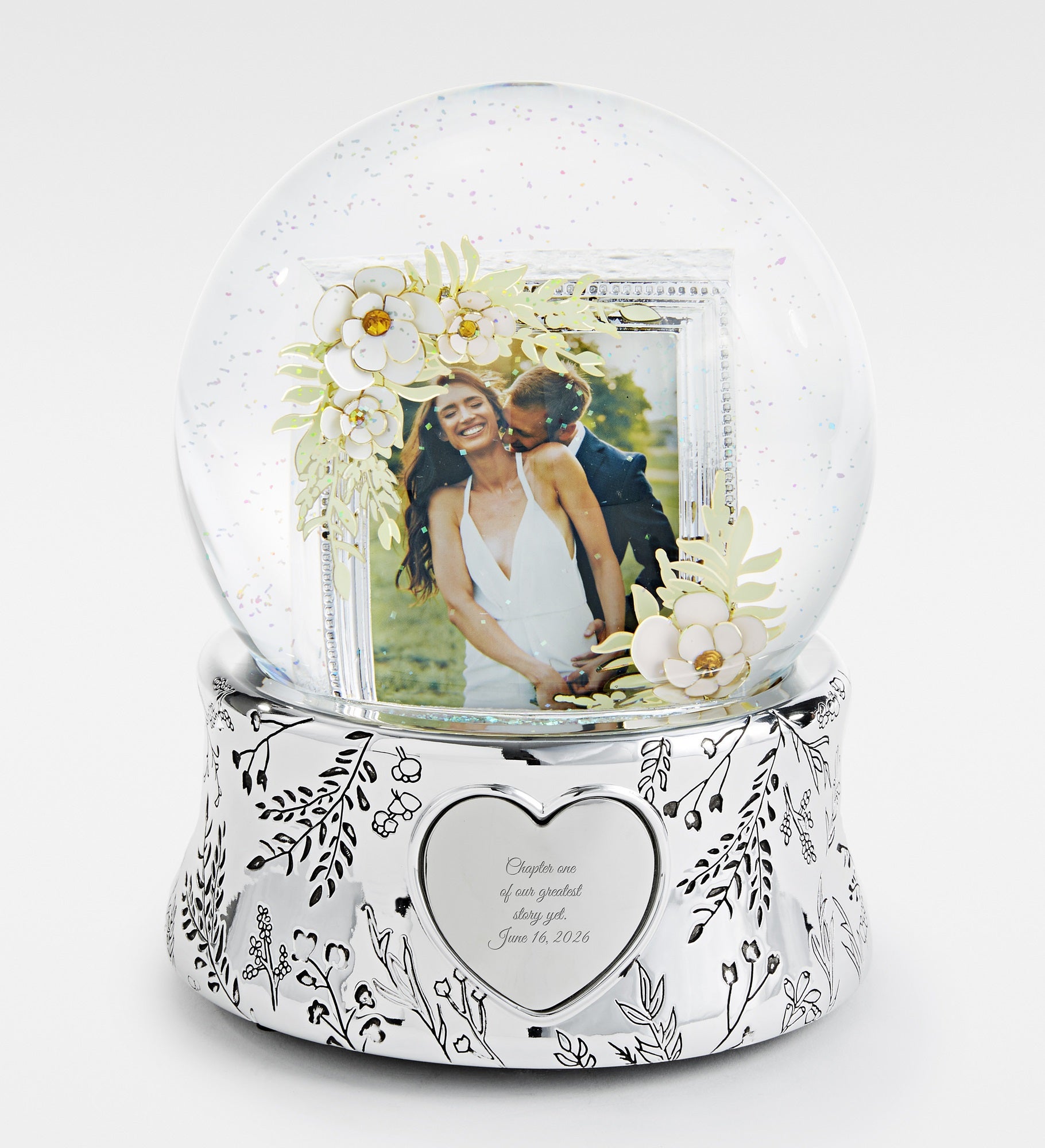 Engraved Musical Floral Photo Snow Globe
