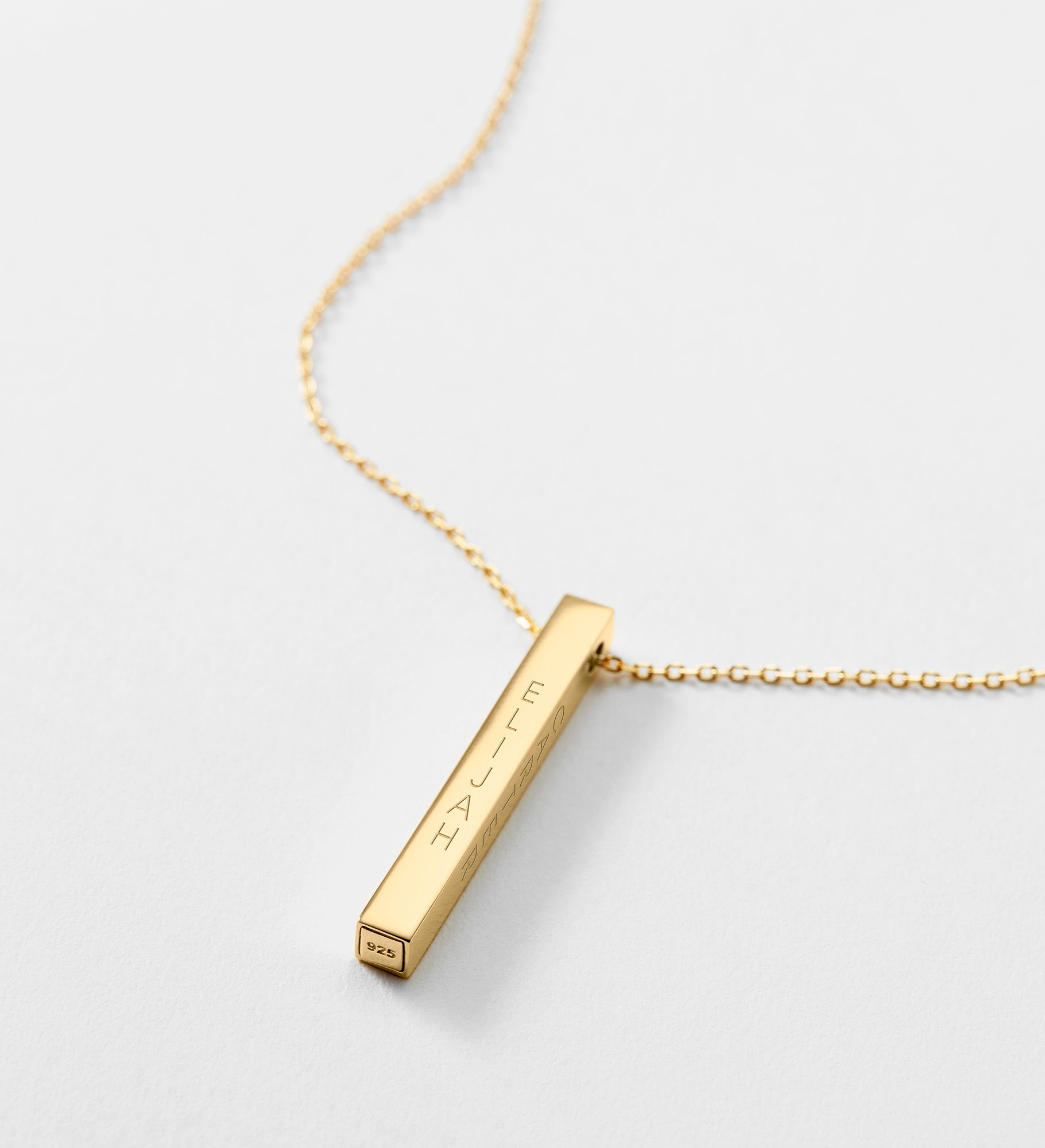 Engraved Gold Over Sterling Silver Vertical Cube Necklace
