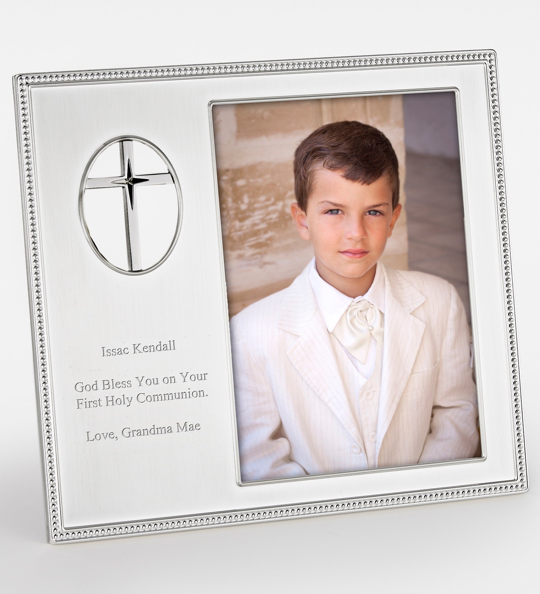 Engraved Beaded Cross Frame