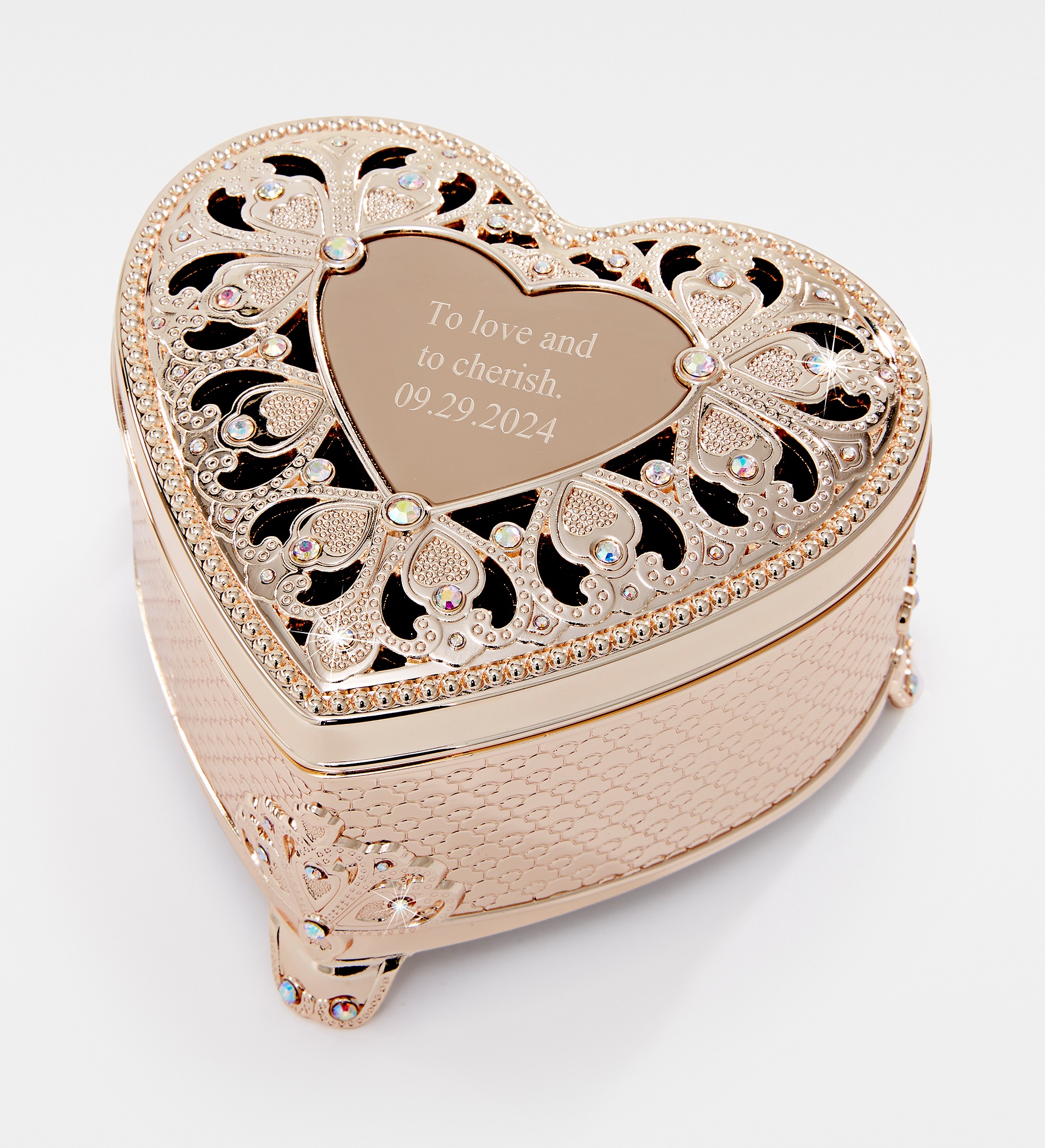 Engraved Gold Heart Anastasia Clover Jewelry Box 