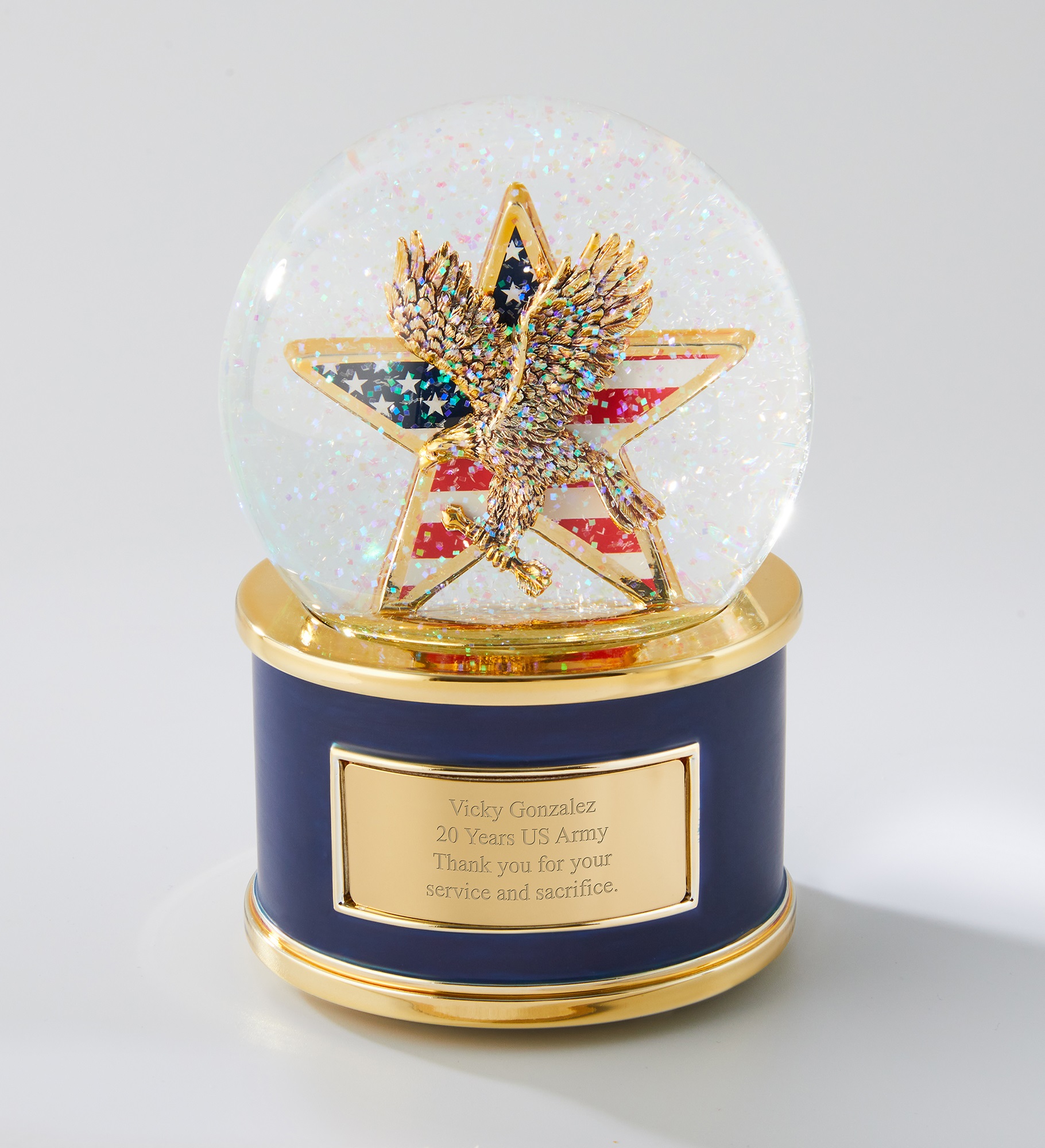 Engraved Patriotic and Military Recognition Snow Globe