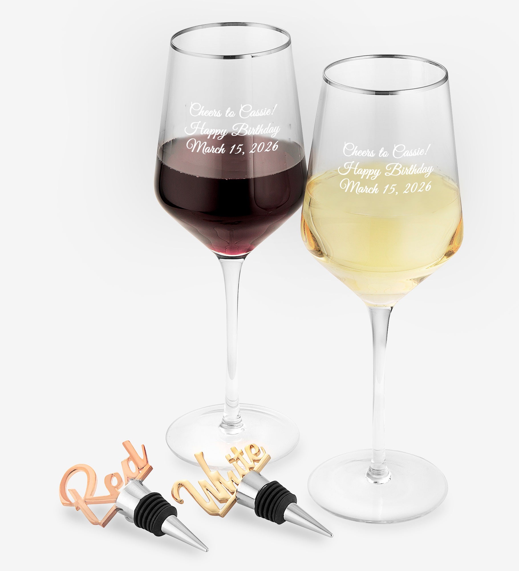 Engraved Entertaining Wine Glass and Stopper Gift Set
