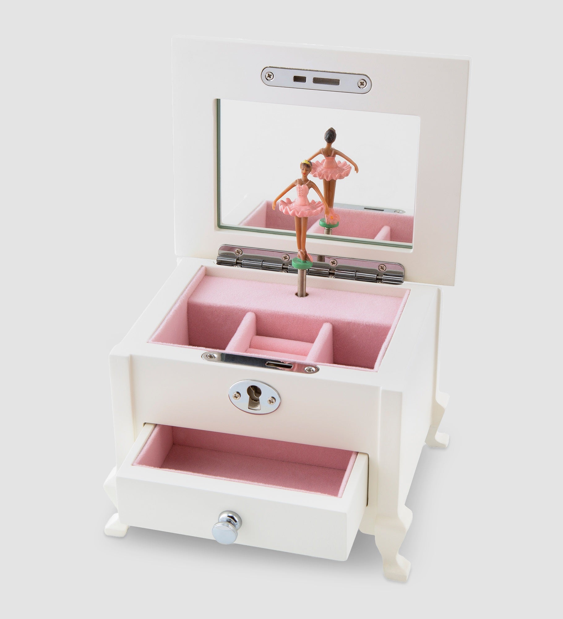 Engraved Footed White Ballerina Jewelry Box 