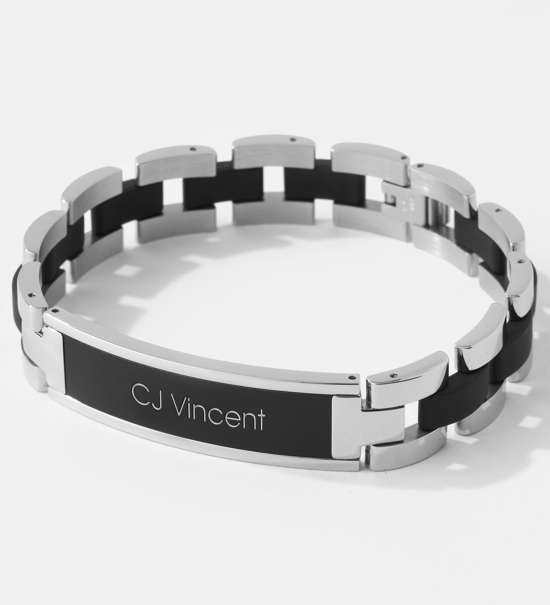 Engraved Matte Black & Silver ID Bracelet