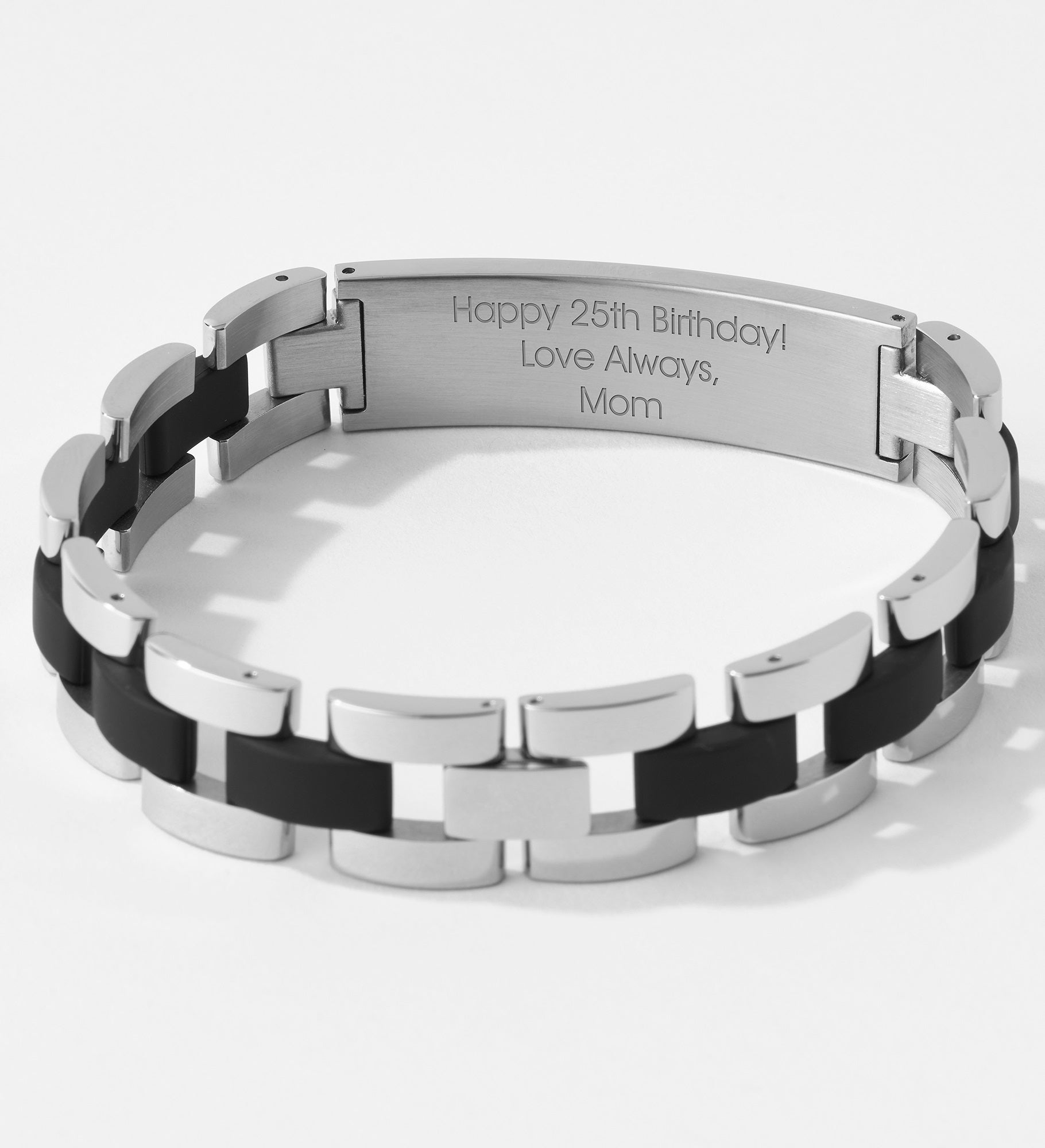 Engraved Matte Black & Silver ID Bracelet