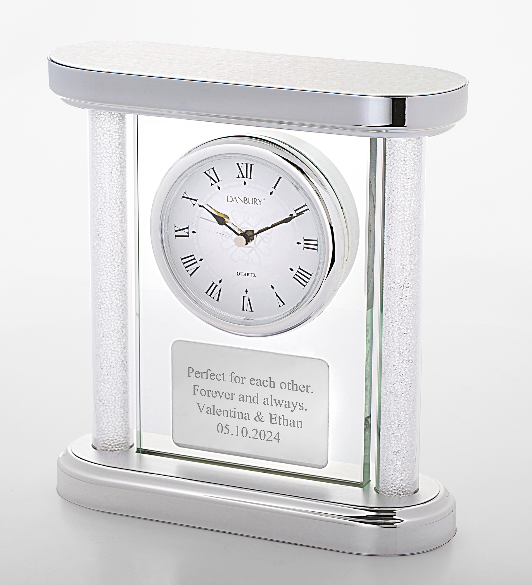  Engraved Silver and Glass Column Clock