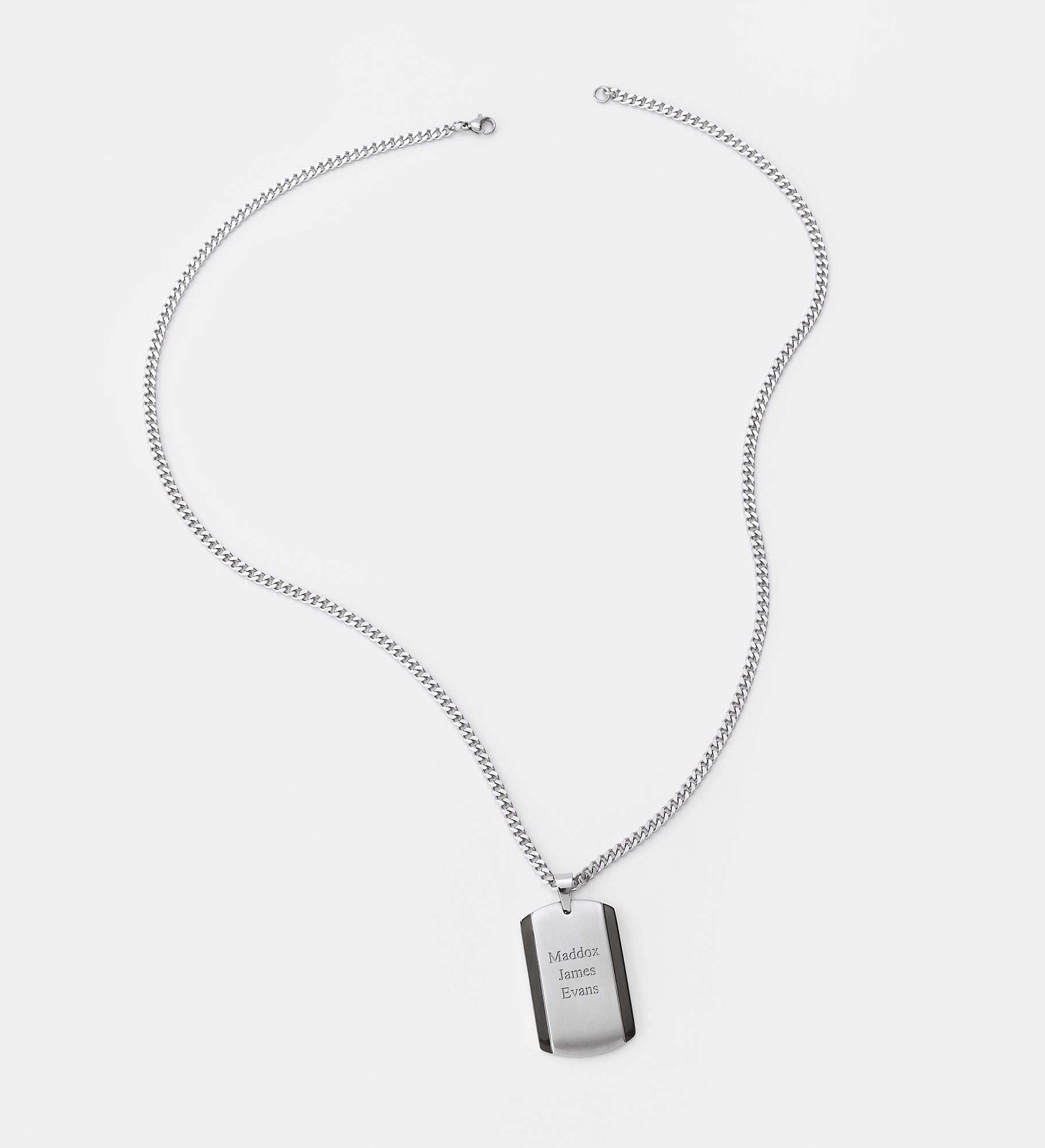 Engraved Stainless Steel and Black Dog Tag for Him Vertical Text